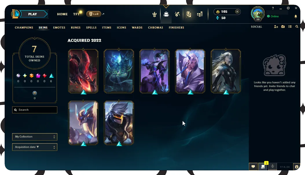 [20% OFF][🔥 EUW | 🔵 Unranked | 🟡 Level 38 | 🟢 38 Champions | 💰 50 BE | 🟣 14 Skins | 🟠 5080 OE | 🗝️ 1 Keys | 💎 105 RP | Full Access][ Perfect for Smurfs / LOL Account for Sale]