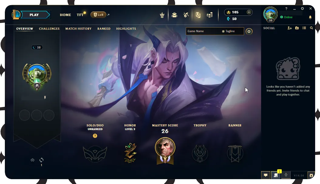 [20% OFF][🔥 EUW | 🔵 Unranked | 🟡 Level 38 | 🟢 38 Champions | 💰 50 BE | 🟣 14 Skins | 🟠 5080 OE | 🗝️ 1 Keys | 💎 105 RP | Full Access][ Perfect for Smurfs / LOL Account for Sale]
