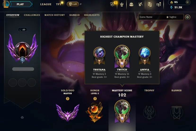 🔥LVL49 Master 200LP 67%WR Handleveled🚀+22/-18LP Gains💎21K BE 41Champs 8Skins✅Lifetime Ownership Guarantee - Never Taken Back