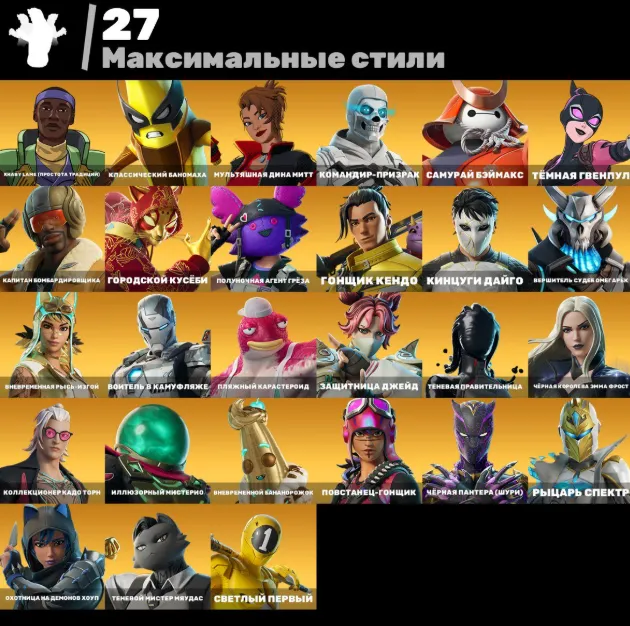 F1004 Renegade Raider, MRBEAST, John Wick, Knight Spectre, Luke Skywalker, Ahsoka Tano, Explorer Emily, GAME PASS EXCLUSIVE SKINS, 1000 VB, PVE, GET GRIDDY 