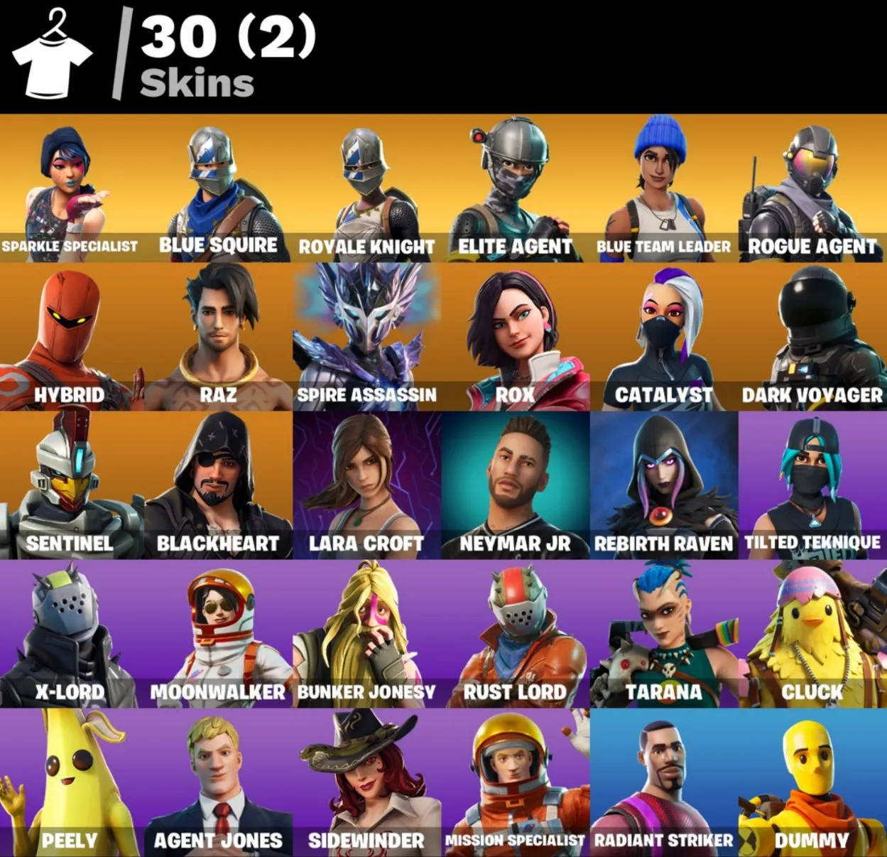 F1017 30 Skins - Sparkle Specialist, Blue Squire, Royale Knight, Elite Agent, Blue Team Leader, Rogue Agent 