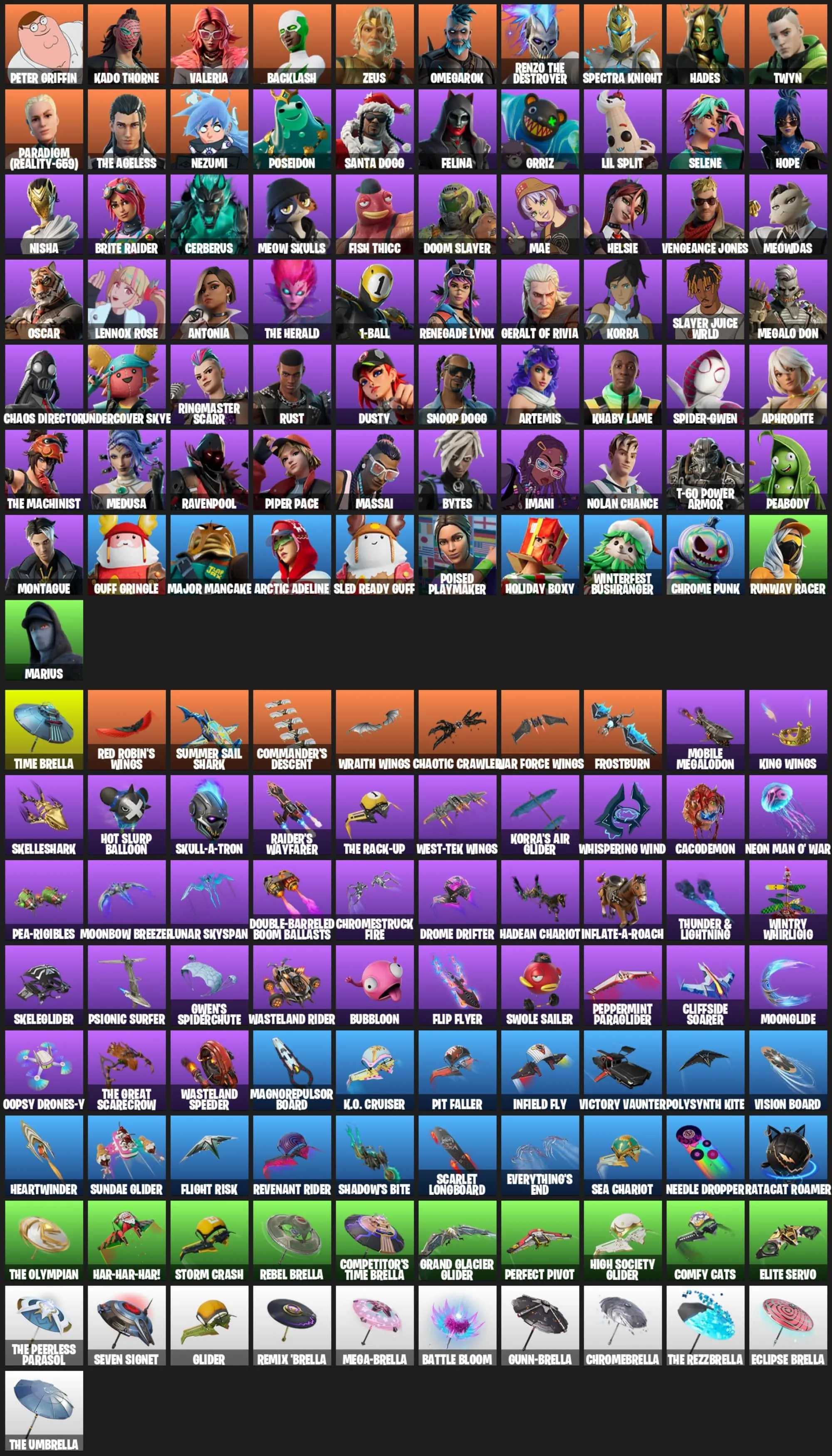 F1021 71 Skins, 103 Pickaxes, Rare Outfits (Renzo the Destroyer, Paradigm, Nisha, Nezumi), Level 1742