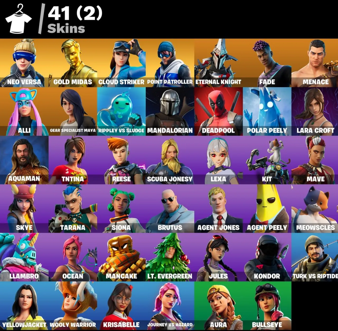 F1042 41 Skins Account with Neo Versa, Gold Midas, Cloud Striker, Point Patroller, DBD, GTA V, 1020 Vbucks 