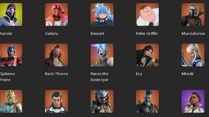 F1045 80 Skins, 85 Picks, 1400 V-Bucks, Astria, Dory Electrics, Peter Griffin, Mandalorian, Optimus Prime, Eren Jaeger, Renzo the Destroyer, Mizuki, Solid Snake 