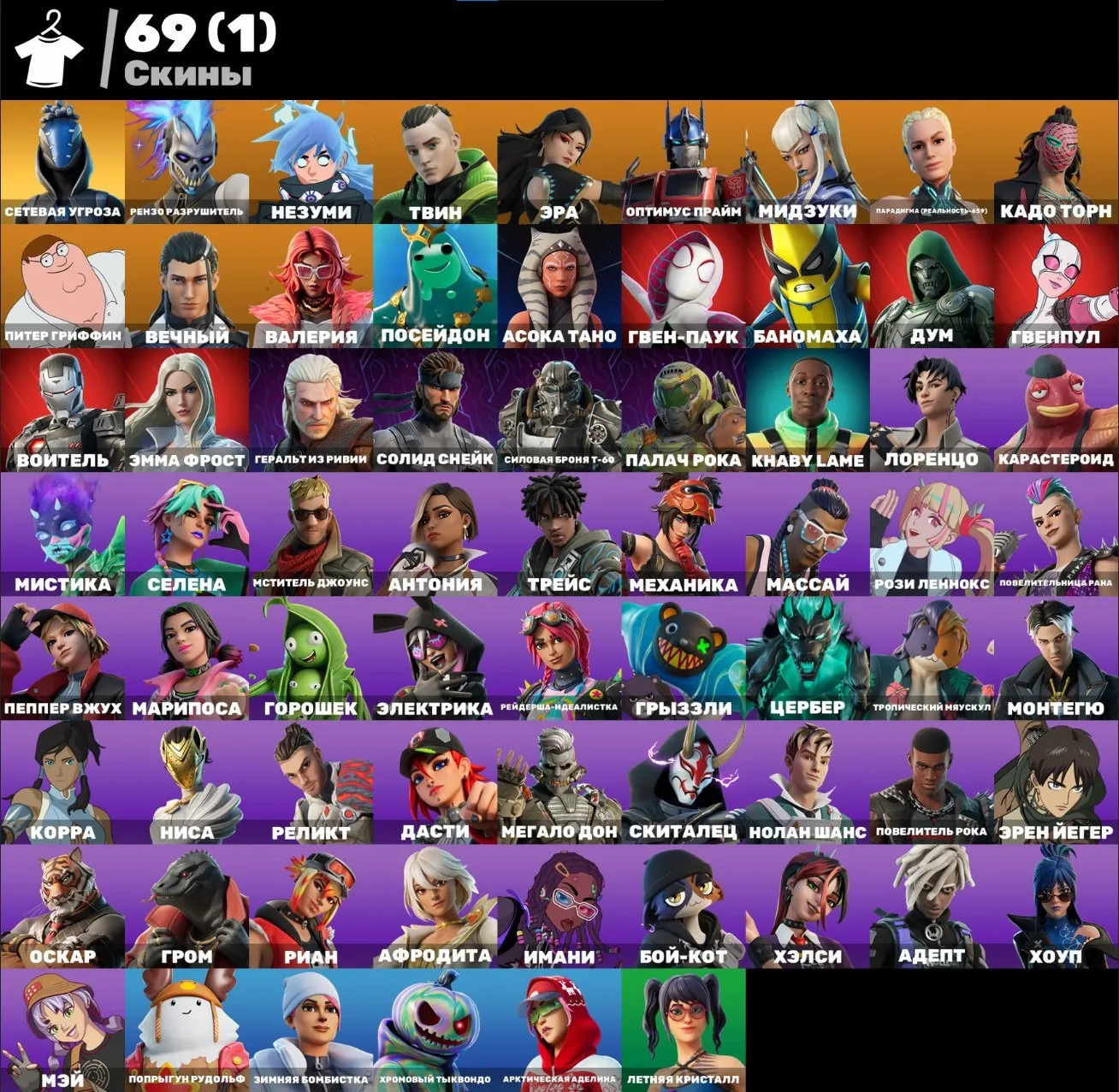 F1082 70+ Skins—Shoto Todoroki, Billie Eilish, Galaxy, Mail Access, 2750 V-Bucks (G)