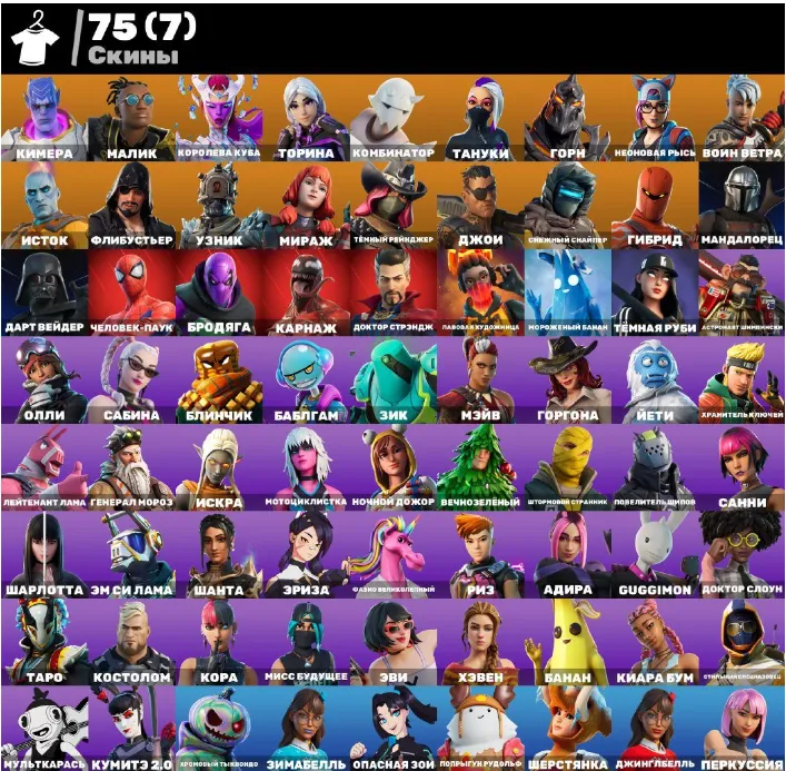 F1085 Neon Lynx, Banana, Rogue, Spider-Man, Old Skins, 75 Outfits, BP 6-8 (G)