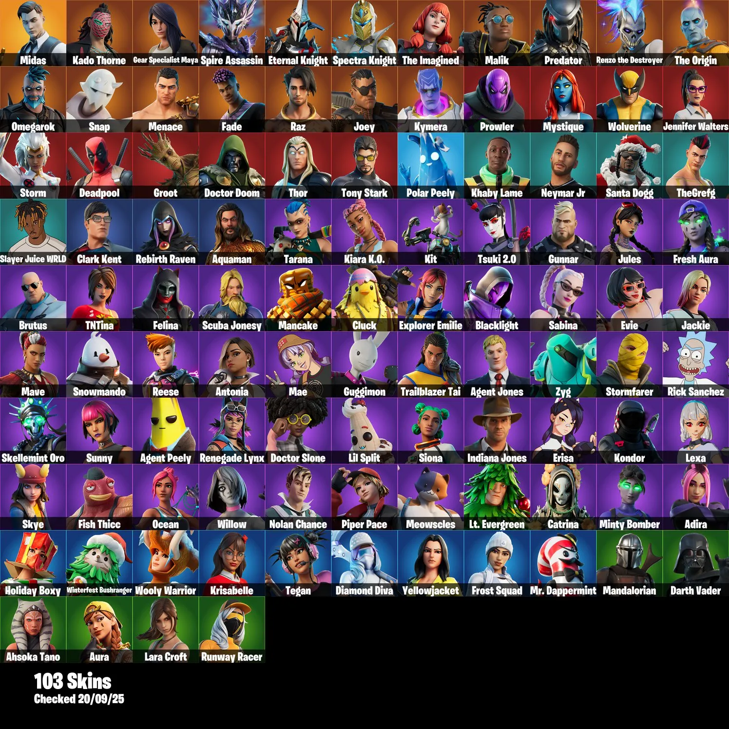 F1139 103 Skins | Midas | Eternal Knight | Spectra Knight | Spire Assassin | The Imagined | Malik | Predator | Renzo the Destroyer