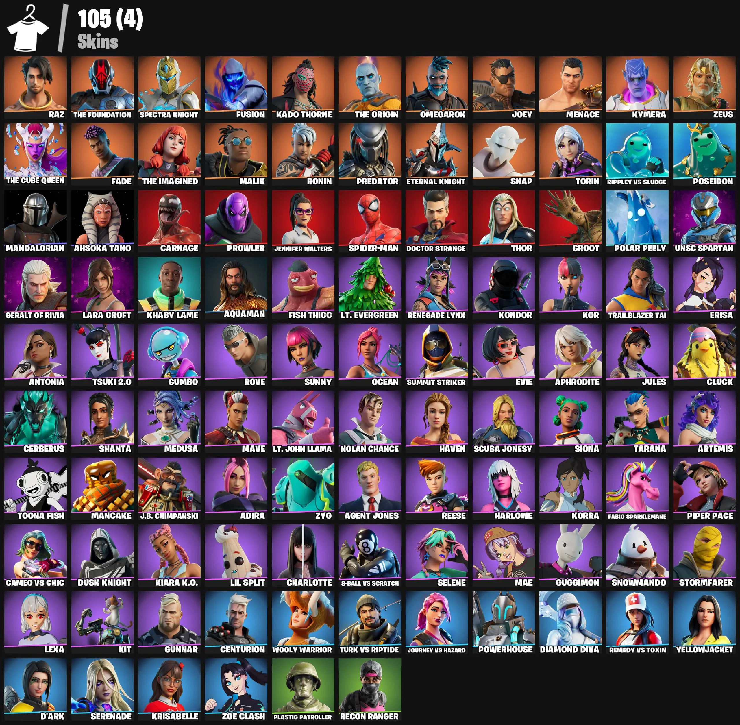 F1161 105 Skins: Includes Raz, The Foundation, Spectra Knight, Fusion, Kado Thorne, OmegaRok, Joey, Menace, Kymera, Zeus, The Cube Queen