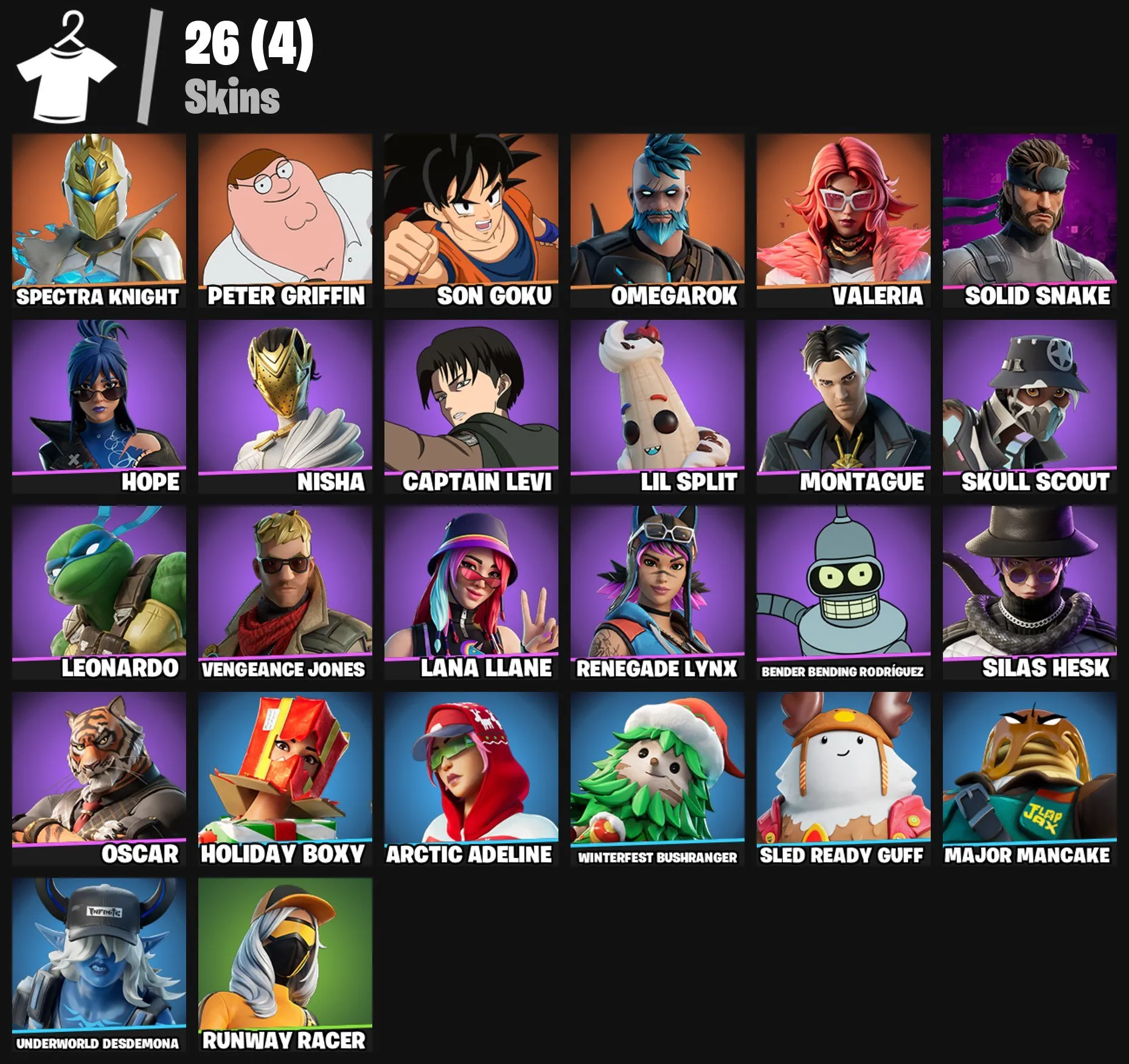 F1176 26 Skins Featuring Son Goku, Spectra Knight, Peter Griffin, Solid Snake, Leonardo, and More 