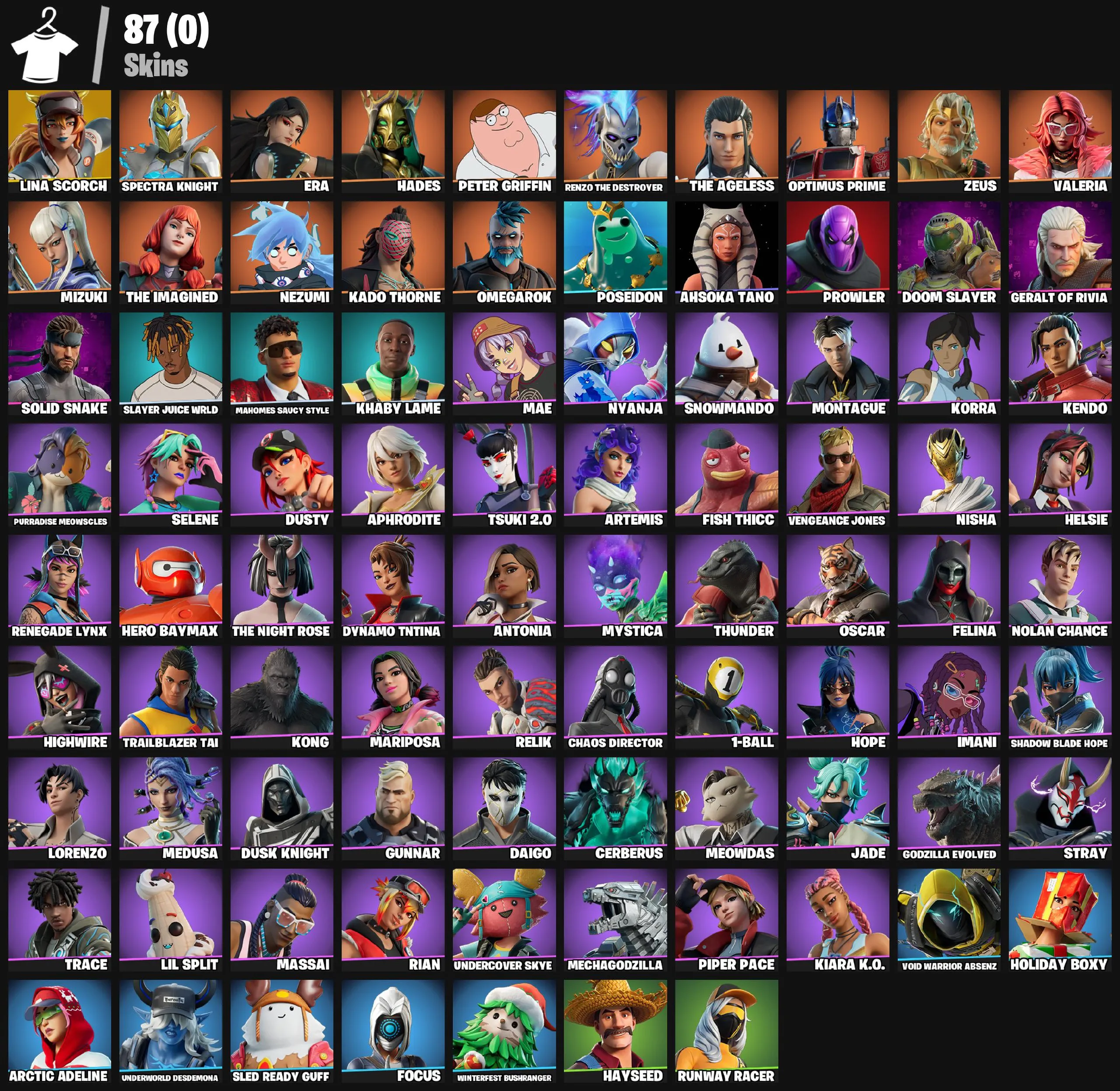 F1189 87 Skins, Backblings & Max Styles – Includes Ultra-Rare Lina Scorch, Spectra Knight, Era, Hades, Peter Griffin, Renzo the Destroyer 
