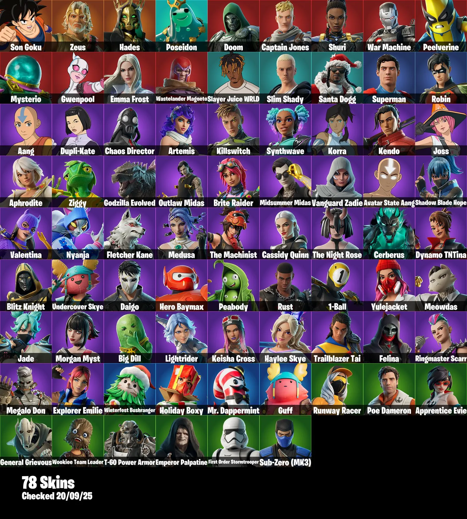 F1212 78 Skins | Aang, Zeus, Doom, Gwenpool, Captain Jones, Korra, War Machine, Brite Raider