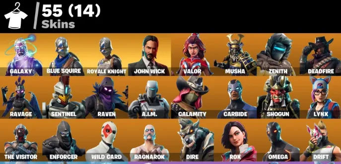 F1316 Galaxy, Blue Squire, Royale Knight, John Wick, Valor, 55 Skins, 26 Pickaxes, Rare Account (G)