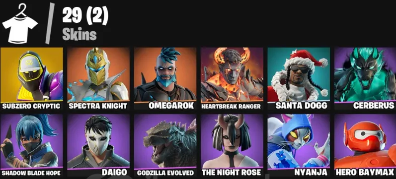 F1335 29 Skins - Subzero Cryptic, Spectra Knight, Omegarok, Heartbreak Ranger, Santa Dogg - 43 Pickaxes (G)