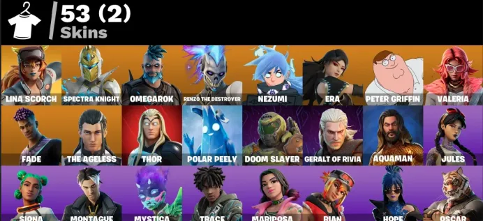 F1338 53 Skins - Lina Scorch, Spectra Knight, Omegarok, Renzo The Destroyer, Nezumi, Era - 71 Pickaxes (G)