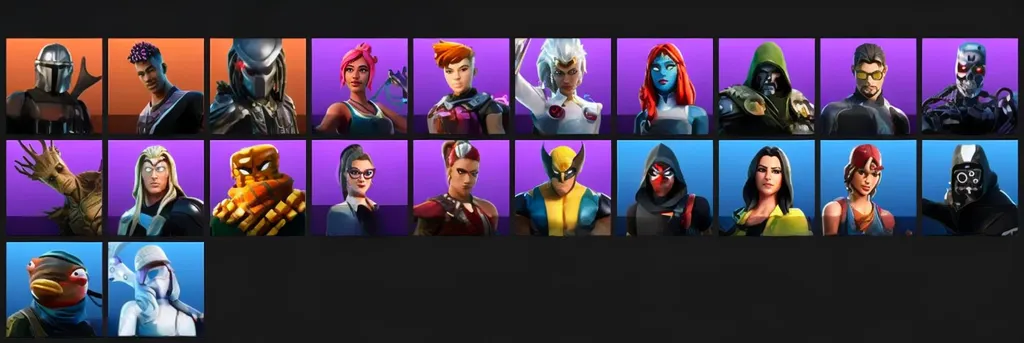 F1343 Mandalorian, Tony Stark, Fade, Predator, Groot, Thor, Wolverine, Doctor Doom Account