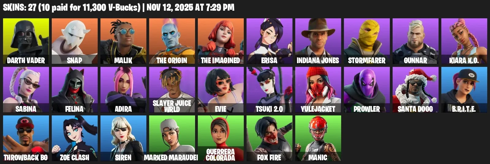 F1352 Try Hard Skin Account with Darth Vader, 67 Pickaxes, 33 Emotes & 48 Gliders