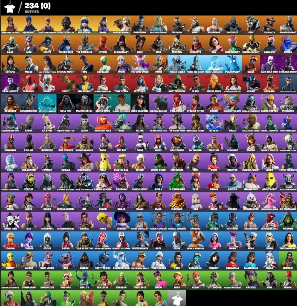 F849 Rare OG Account with 234 Skins including Renegade Raider, Glow, Borderlands, NVIDIA | 210 Backblings | 186 Picks