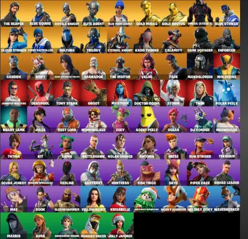 F889 The Reaper, Blue Squire, Royale Knight, Elite Agent, Blue Team Leader, Take The L, 77 Skins (G)