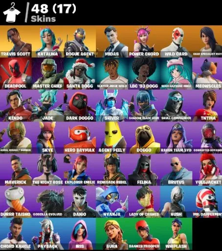 F929 Travis Scott, Master Chief, Katalina, Rogue Agent, Midas, Power Chord, Wild Card, Deadpool, Meowscles, Santa Doggo