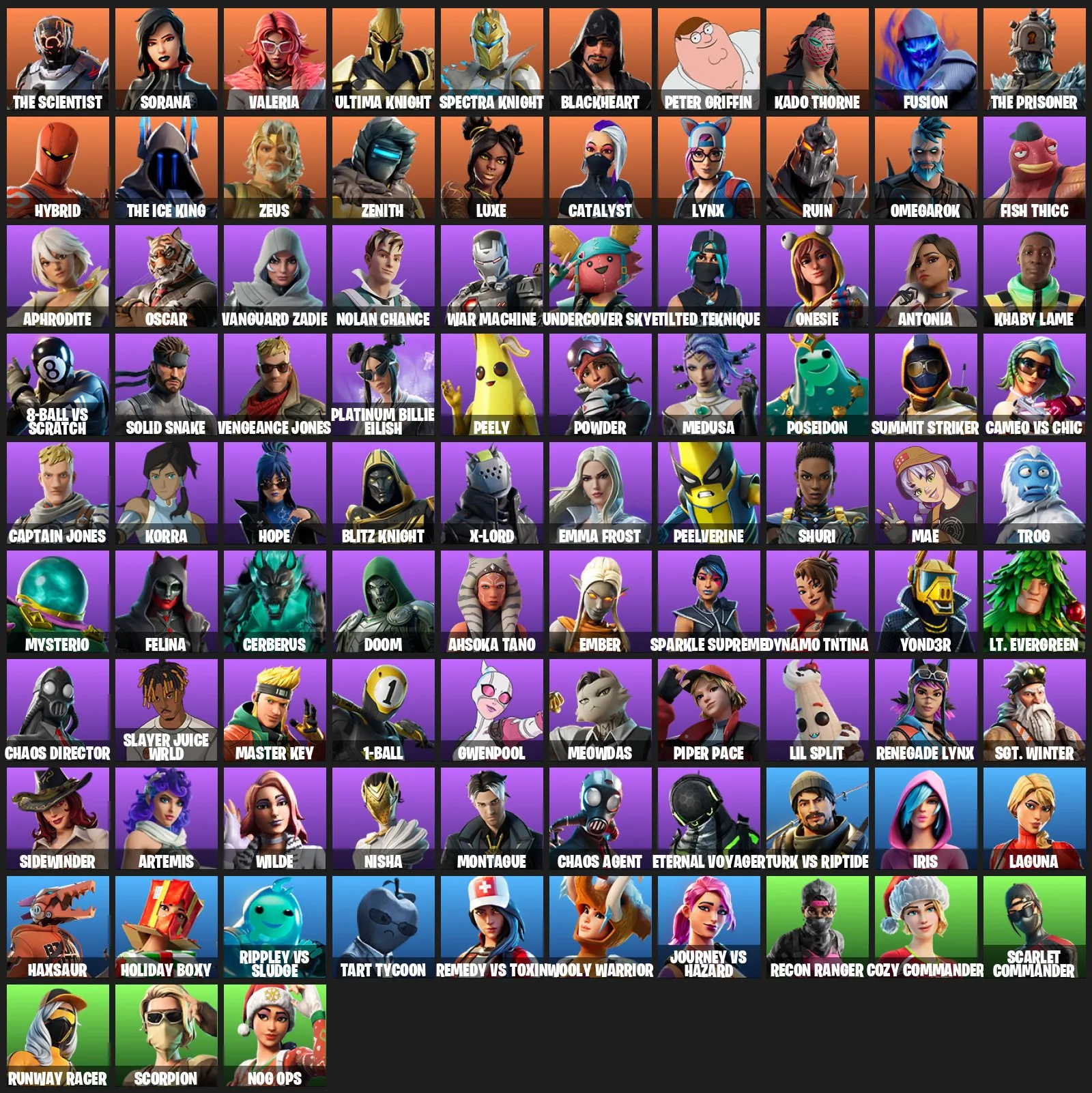 F966 93 Skins, 134 Pickaxes, 119 Dances, 118 Gliders, Paid Items, Stage 4 Characters, High Account Level (G)