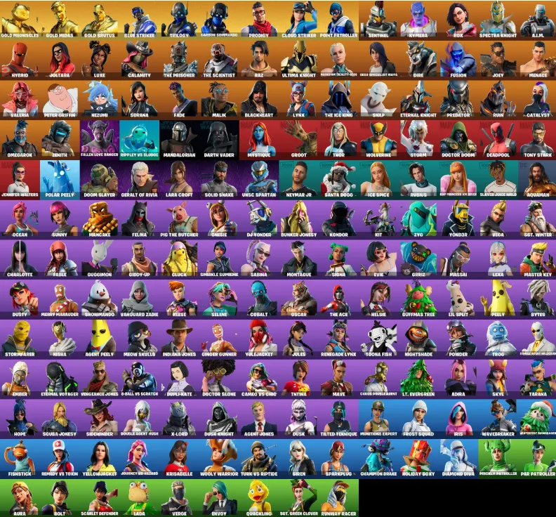 F974 177 Skins, Gold Meowscles, Gold Midas, Sentinel, Point Patroller, Rare Outfits, 216 Pickaxes