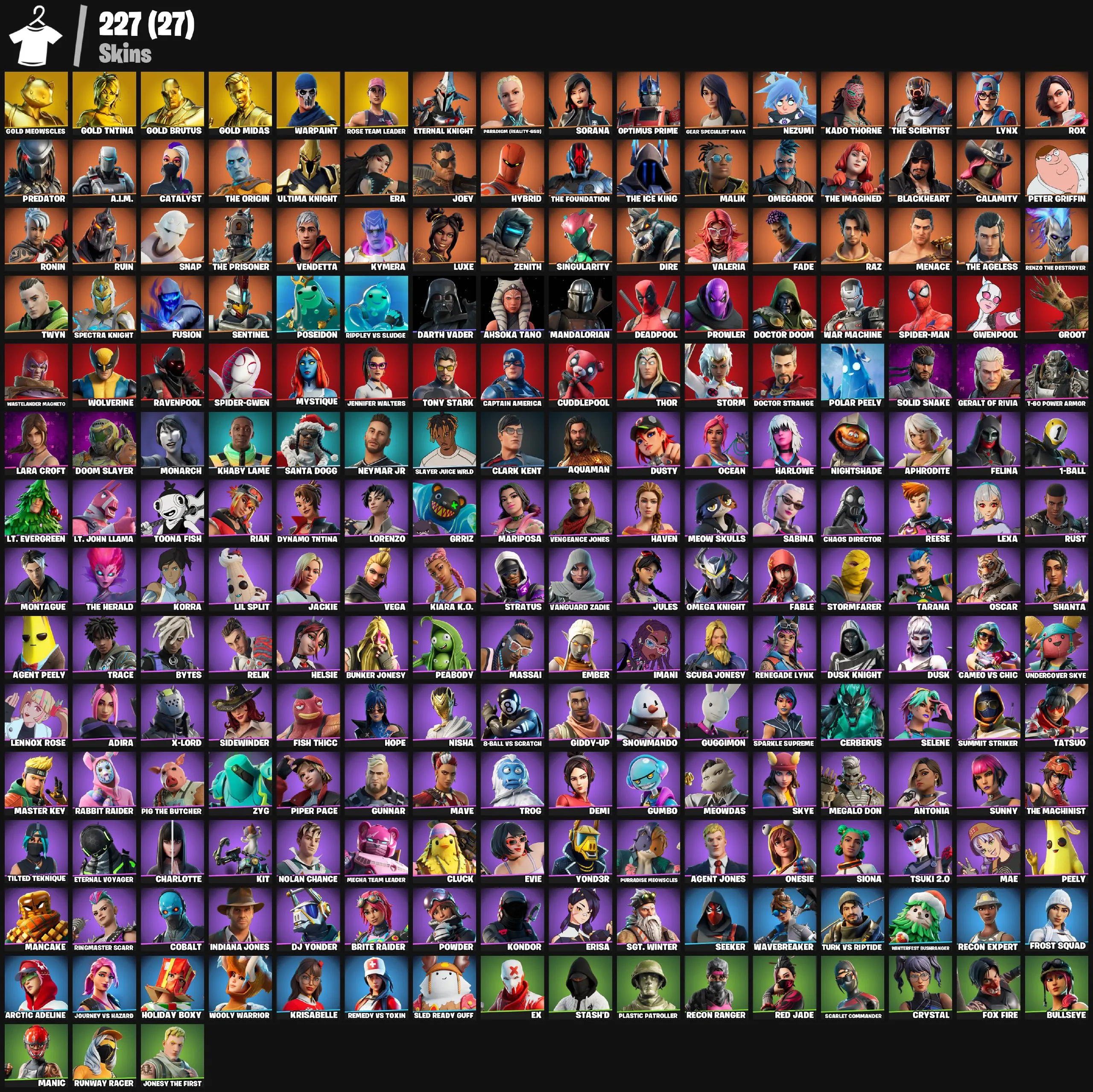 F979 227 Skins, OG STW, Gold Meowscles, Gold TNTina, Gold Brutus, Warpaint, Eternal Knight, Predator, Fusion, Batman, Event Sets, 