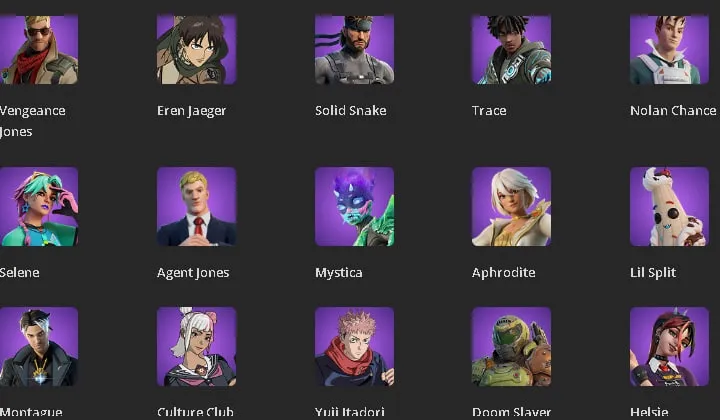 F1045 80 Skins, 85 Picks, 1400 V-Bucks, Astria, Dory Electrics, Peter Griffin, Mandalorian, Optimus Prime, Eren Jaeger, Renzo the Destroyer, Mizuki, Solid Snake 