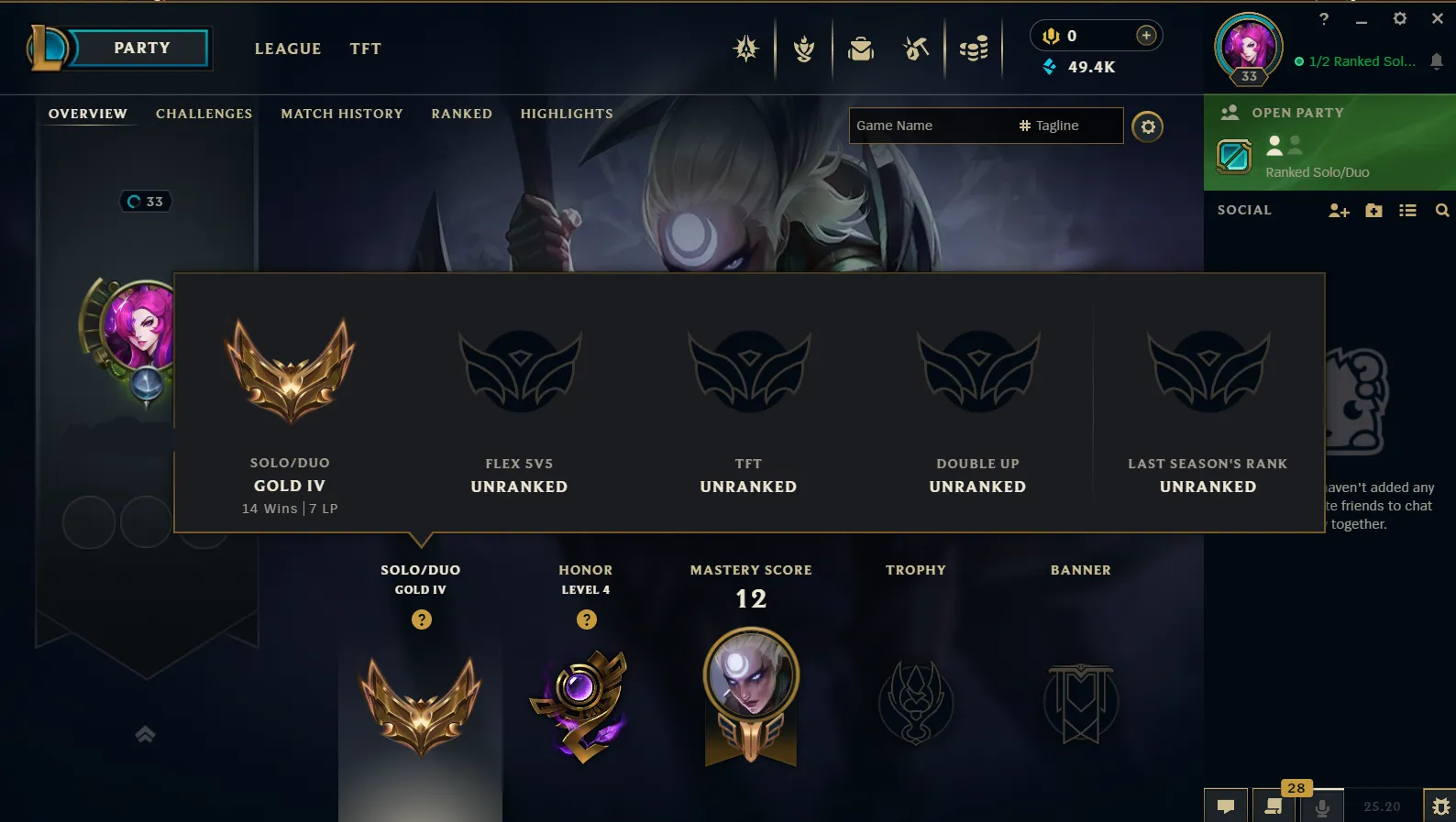 ⭐ ME⭐Gold 4💎49k BE🔥82% WR🔒Unverified