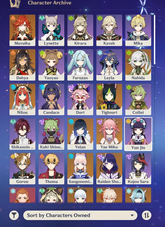 GI1080 Keqing C3, Yelan + Aqua Simulacra, Hu Tao + Staff of Homa, Kazuha, Kokomi, Eula, Nilou, Maverick C1, Ayaka, Raiden, Nahida, Zhongli, Yae Miko (G)