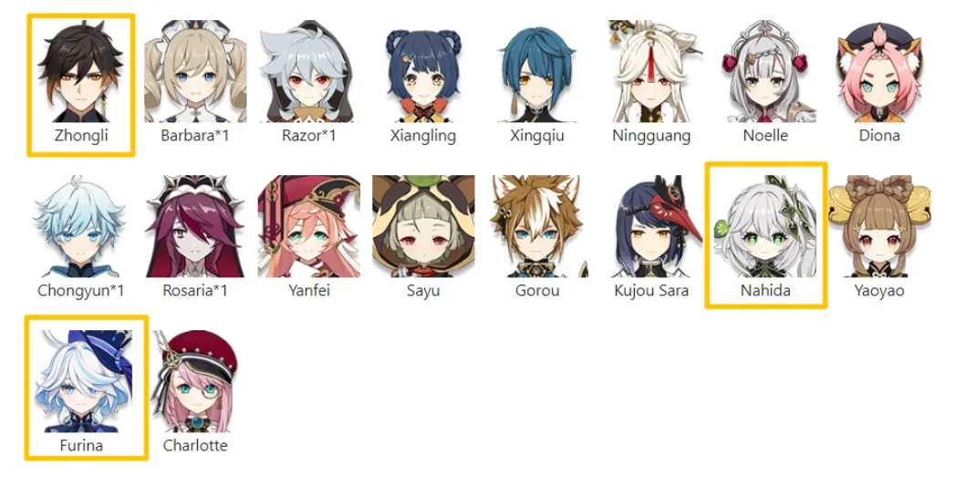 GI1121 Zhongli Nahida Furina Starter AR10 Europe