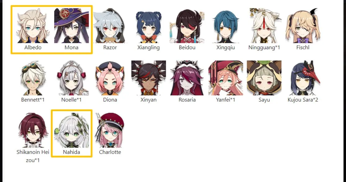 GI1274 Albedo Nahida Mona Starter AR10 Many 4star Supports Early Europe Iter Main (G)