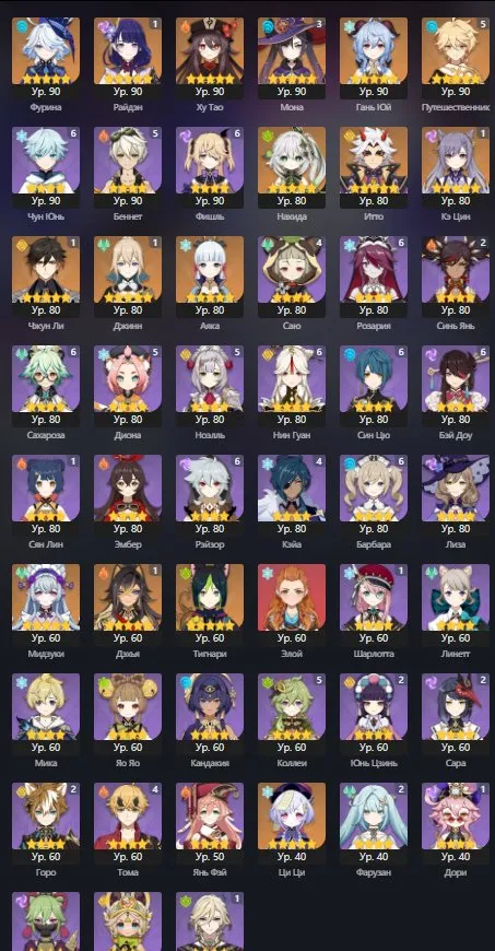 GI1335 Old Release AR58 | 31 Legendary | Gan Yu + Aqua Simulacra + Zhongli C1 + Furina + Hu Tao + Staff of Homa Xiao + Raiden C1 + Nahida + Itto