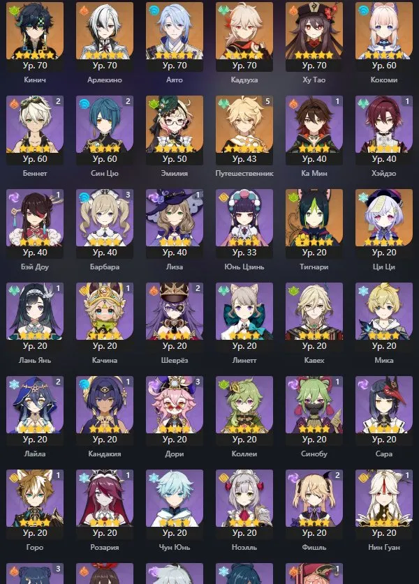 GI1477 Kinich, Emilia, Harlequin, Kazuha, Ayato, Kokomi, Hu Tao, strong 7 event legendary starter account (G)