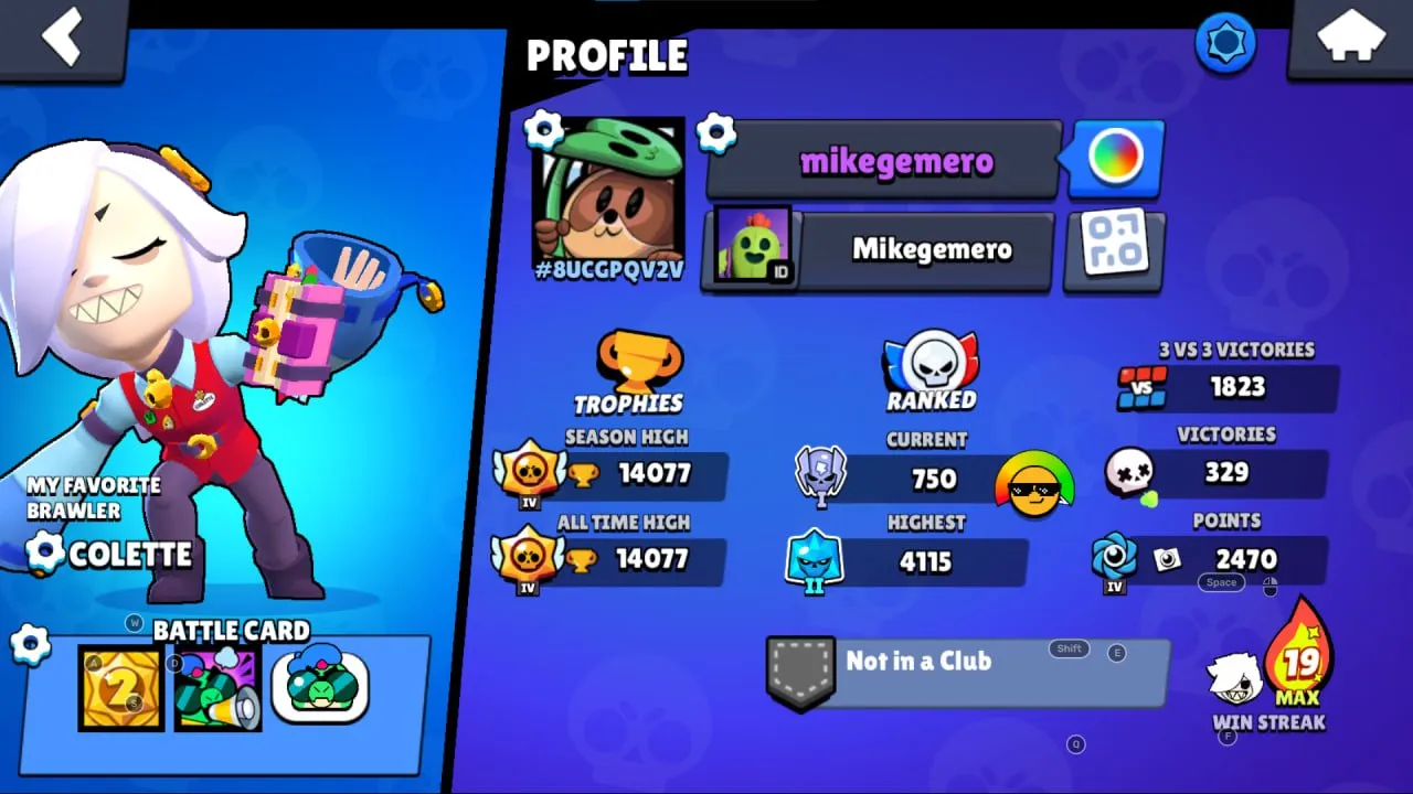 BS1770 14077 trophies 62 brawlers 5 legendary Crow Leon Amber Surge Chester Mortis hypercharged Colette favorite (G)