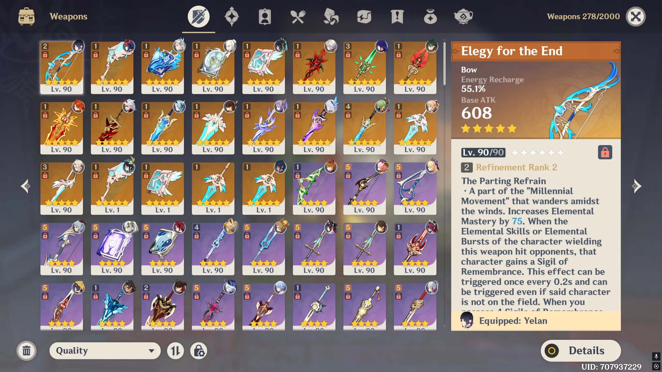 GI971 C6 Xiao 50+ Five star Chars Neuvillette Furina Nahida Ganyu Raiden Kazuha Elegy Staff of Homa (G)