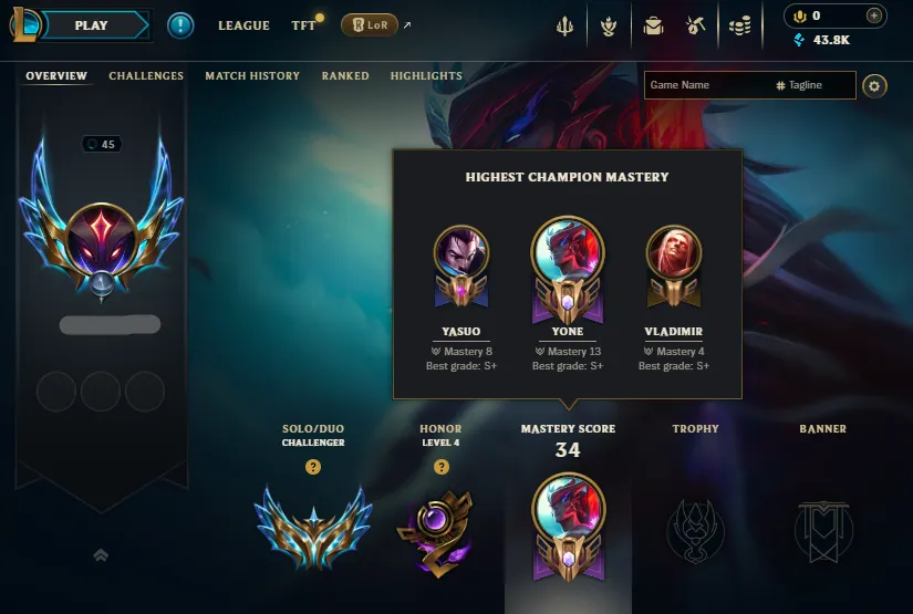 S16🔥Challenger +625LP 62%WR Handleveled🚀+27/-13LP Gains💎43K BE🔓Unverified Email✔️Recovery Info Included✅Lifetime Ownership Guarantee