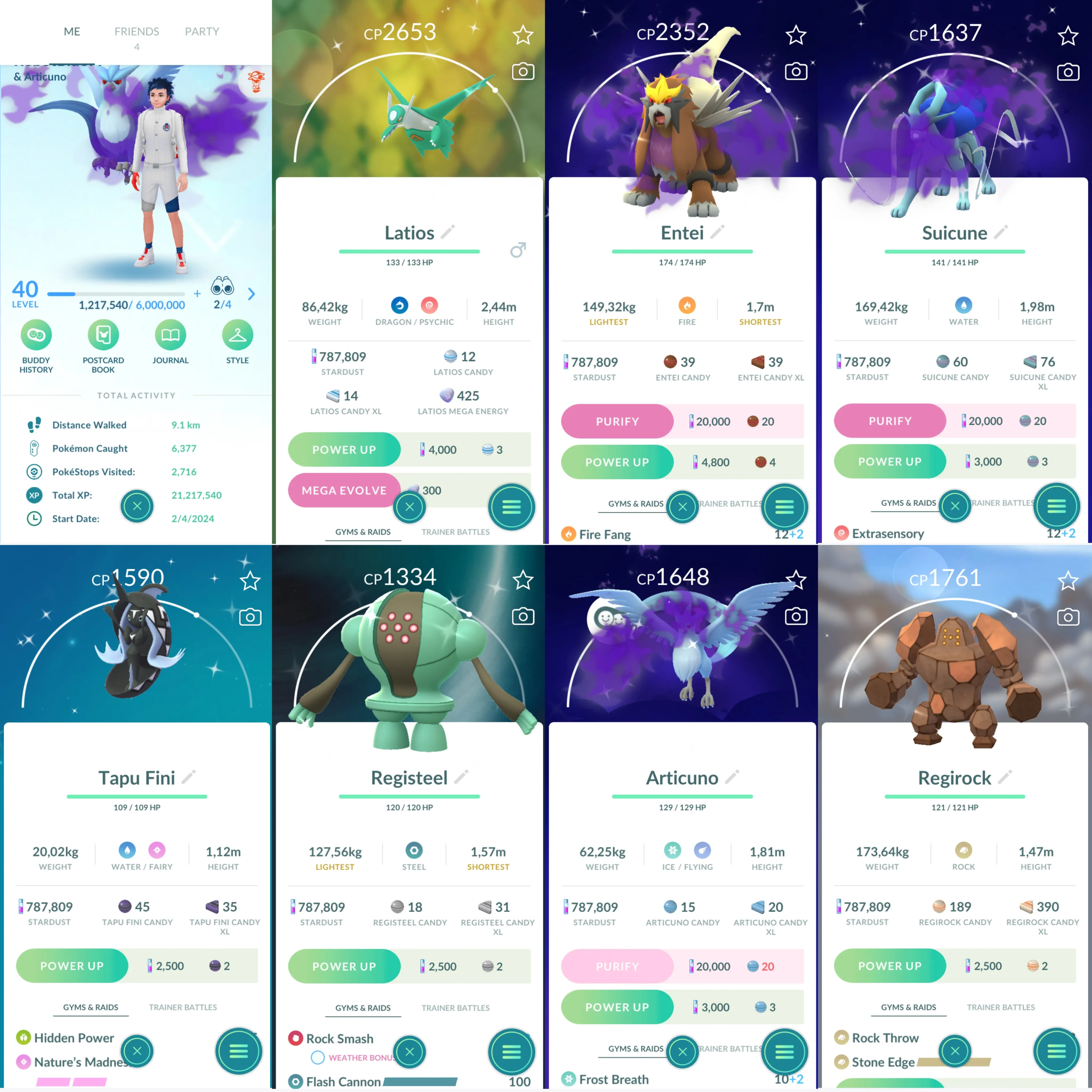 1097 LV40 Rare candy 219 Premium pass:35 Regirock100x2 Shiny: mega latios, absol, shadow Entei, shadow suicune, happiny