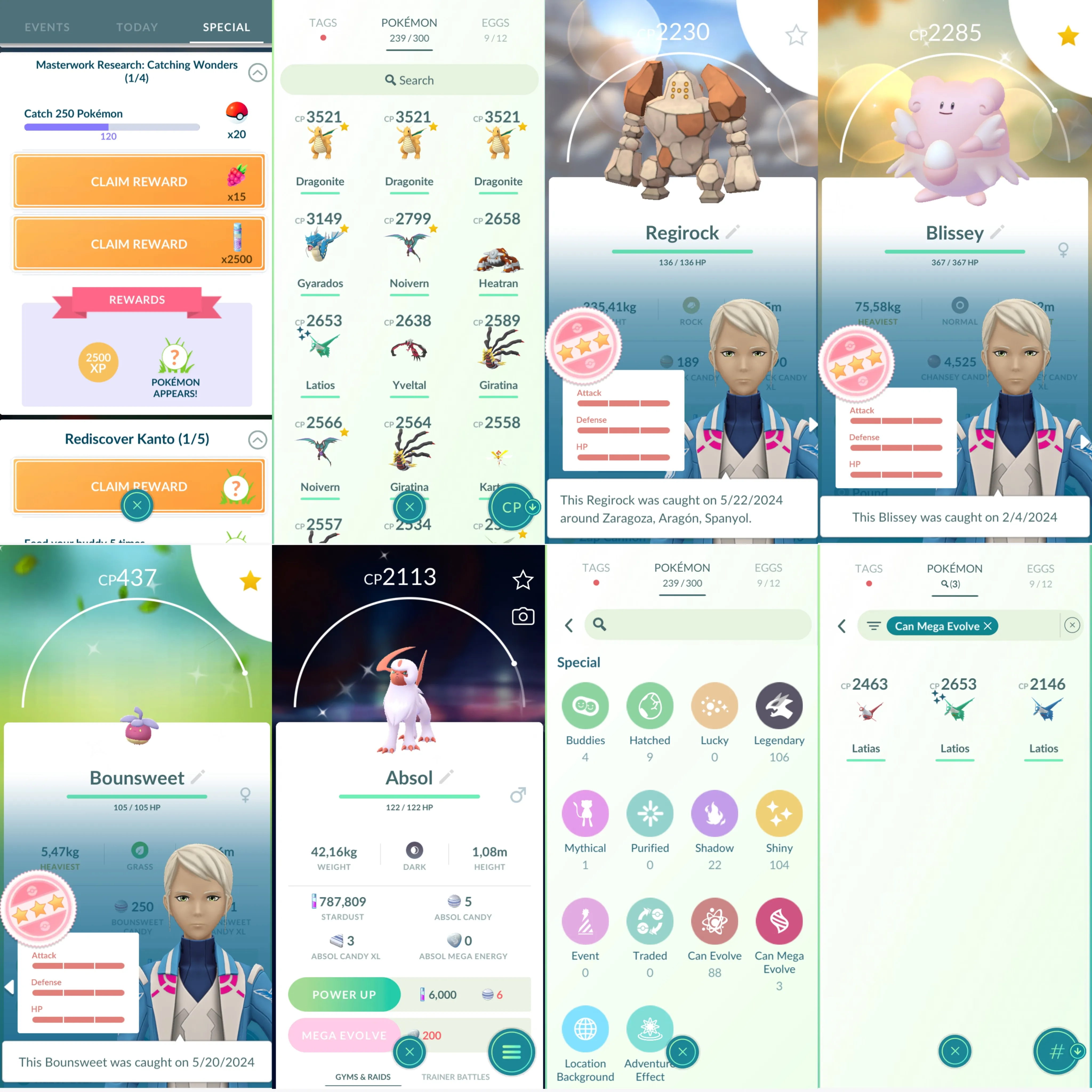 1097 LV40 Rare candy 219 Premium pass:35 Regirock100x2 Shiny: mega latios, absol, shadow Entei, shadow suicune, happiny