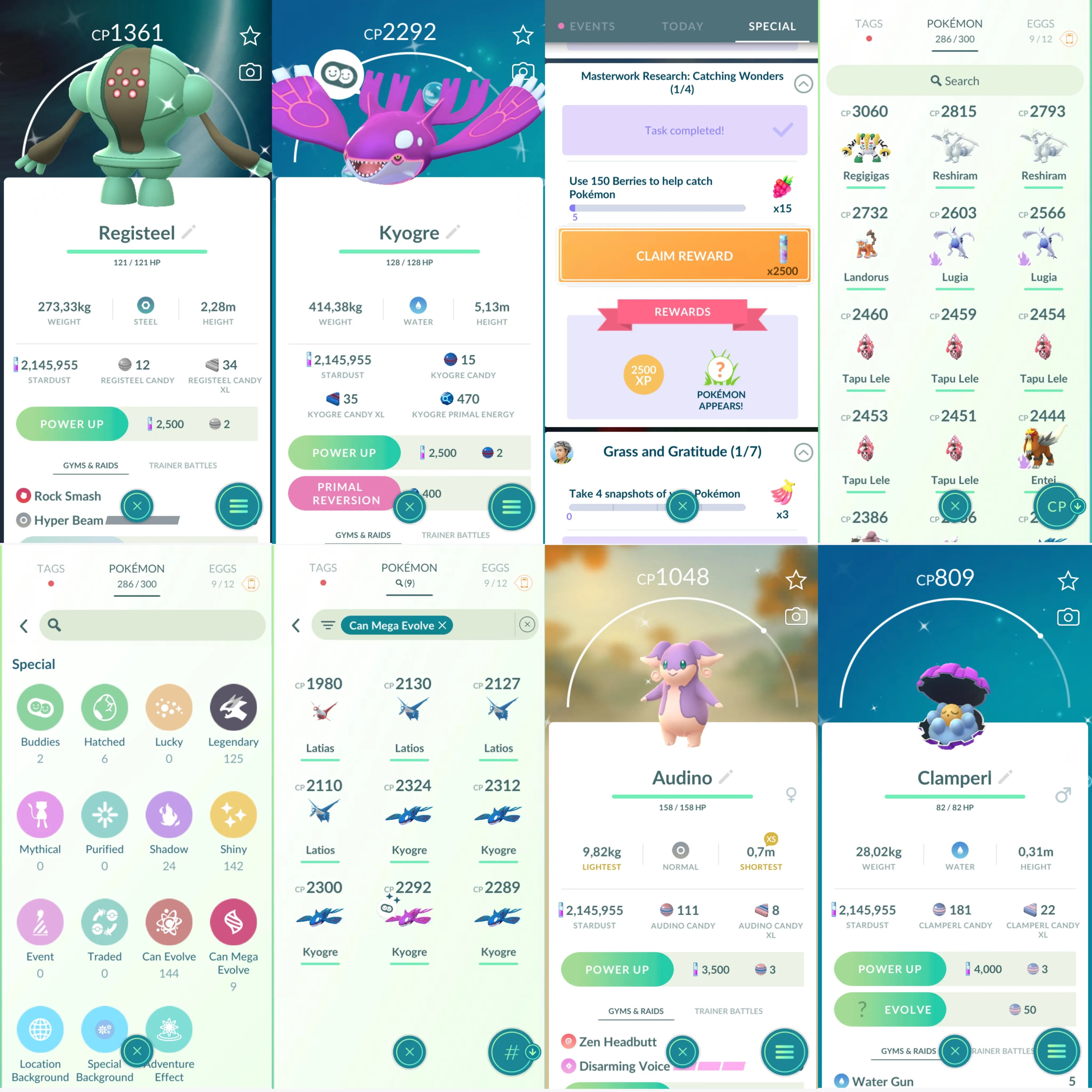 1115 LV40 Shiny: tapu koko-lele-bulu-fini, primal Kyogre, registeel, audino shadow Zapdos, regice, cobalion