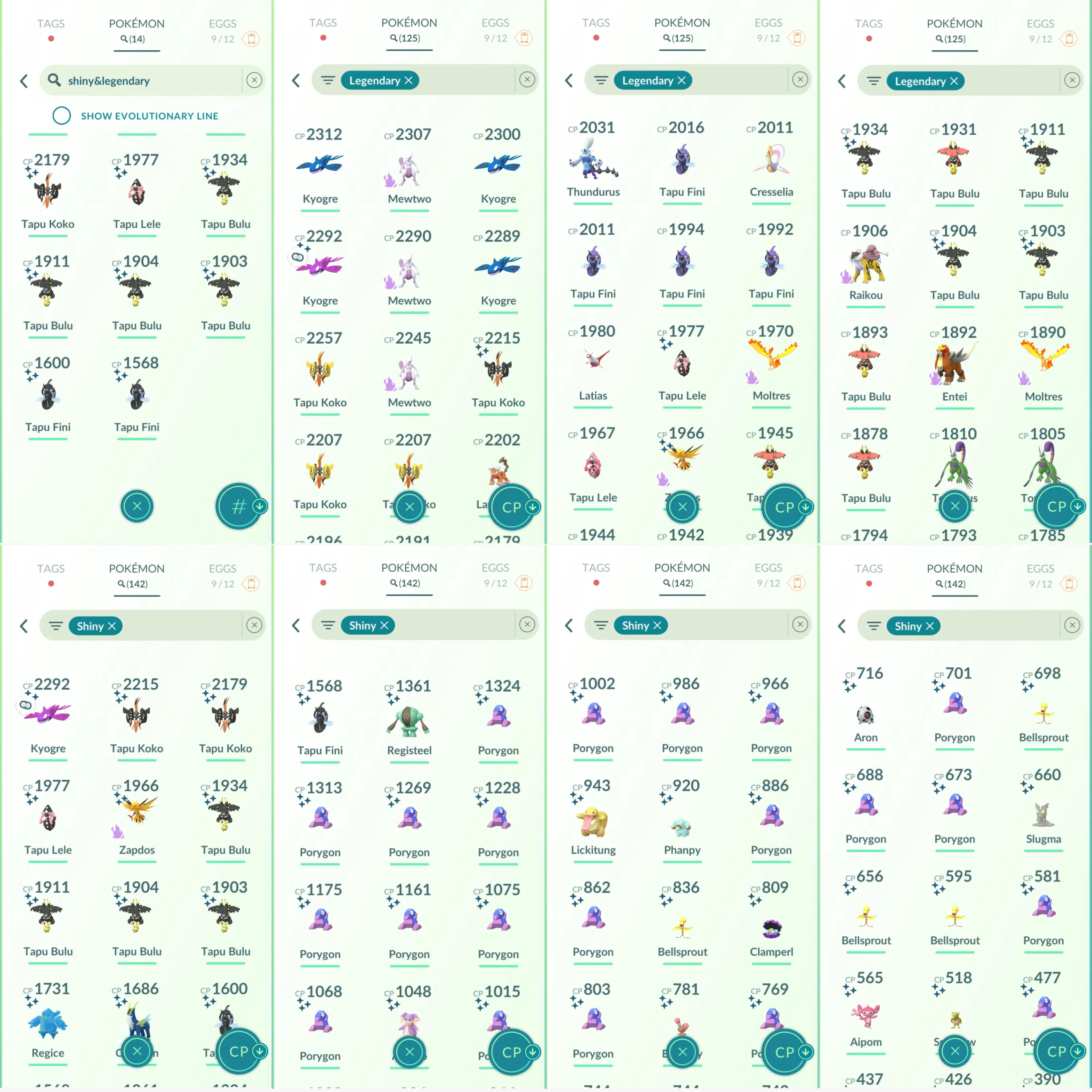 1115 LV40 Shiny: tapu koko-lele-bulu-fini, primal Kyogre, registeel, audino shadow Zapdos, regice, cobalion