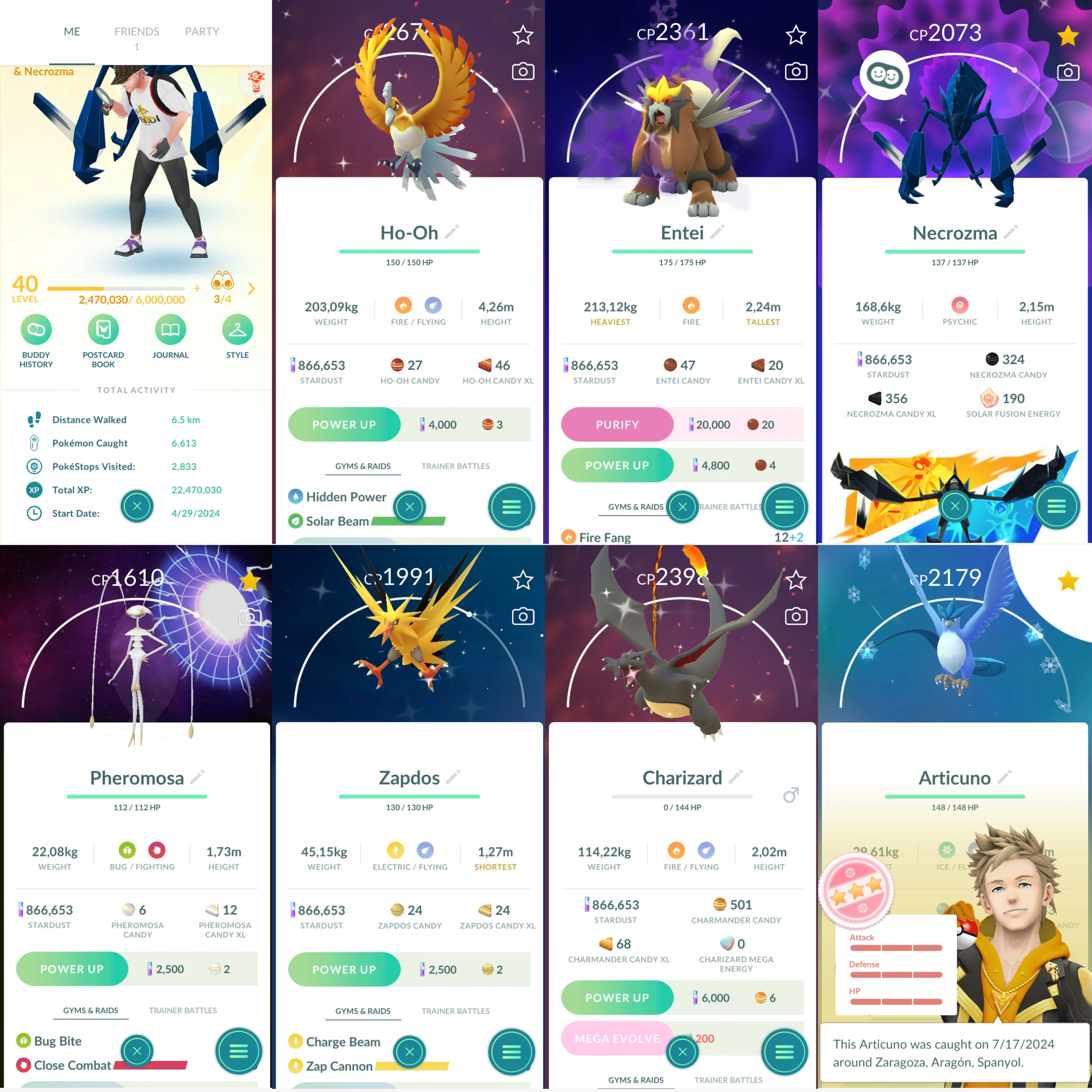 1130 LV40 Articuno100 Special background: necrozma, pheromosa. Shiny: necrozma, Charizard, Gengar, Zapdos, ho-oh