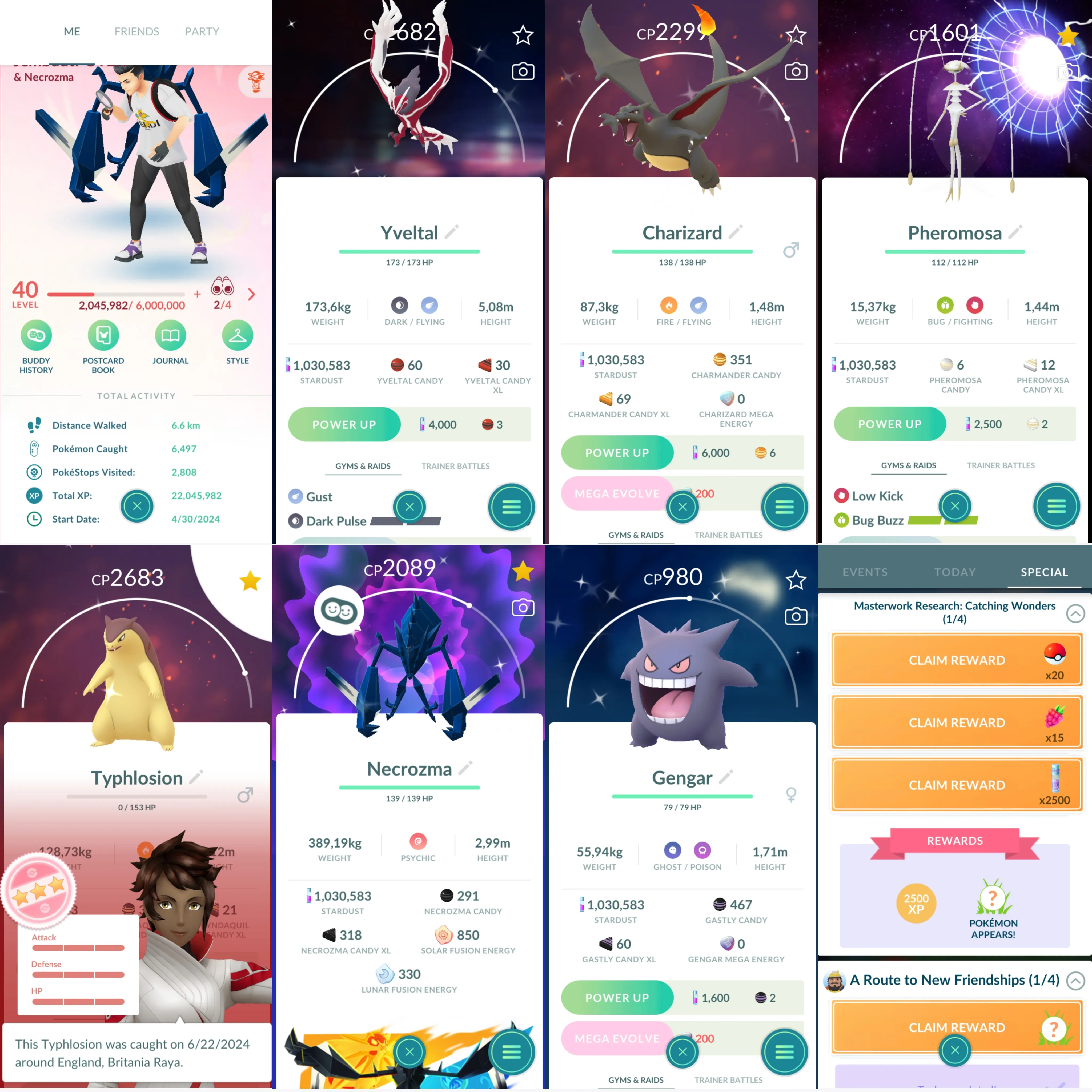 1131 LV40 Special background: necrozma, pheromosa. Charizard100 Shundo typhlosion. Shiny: necrozma, yveltal, Charizard