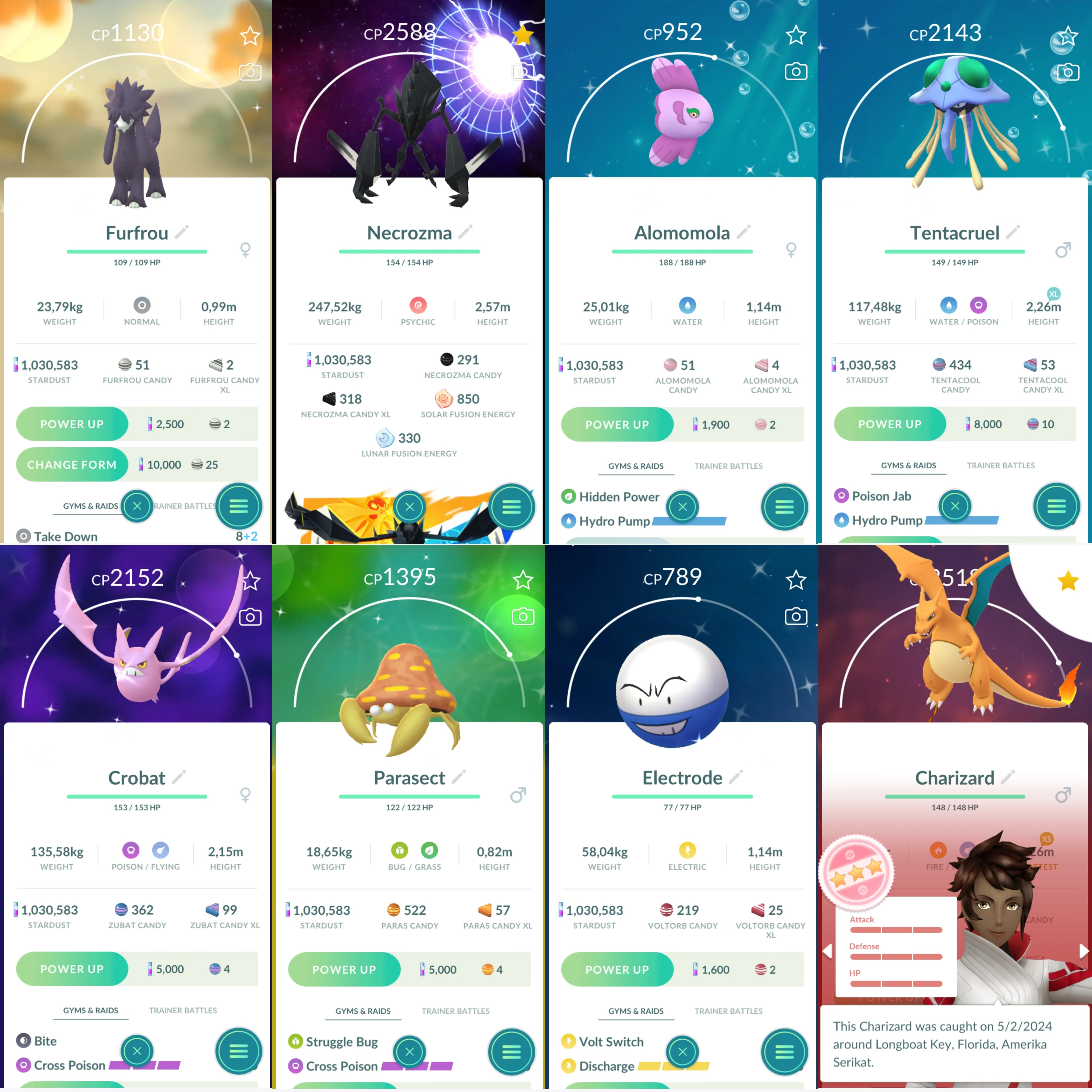 1131 LV40 Special background: necrozma, pheromosa. Charizard100 Shundo typhlosion. Shiny: necrozma, yveltal, Charizard