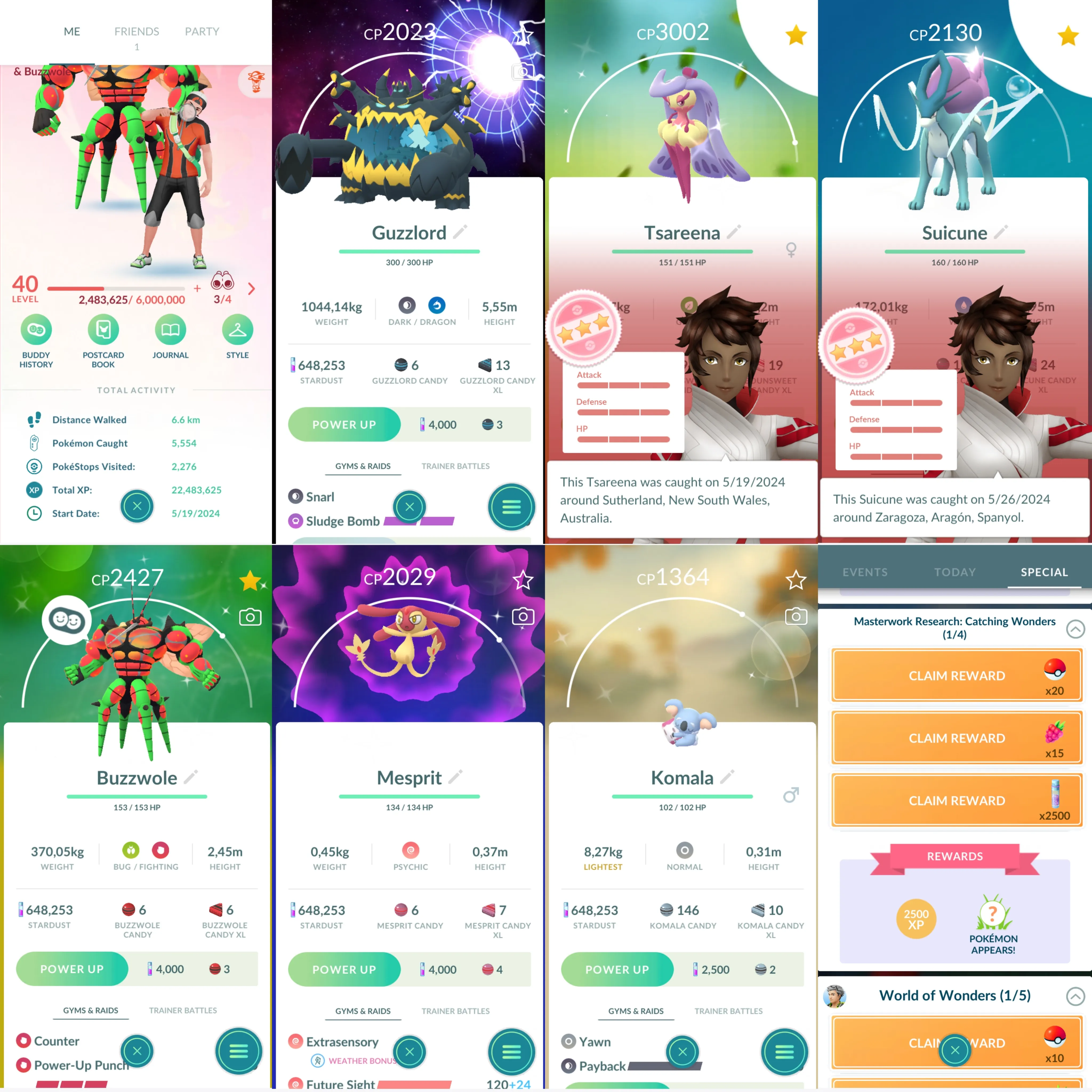 1138 LV40 Suicune100 Shundo Tsareena. Guzzlord special bg. Shiny: buzzwole, mesprit,slakoth, hariyama, goomy, mareep
