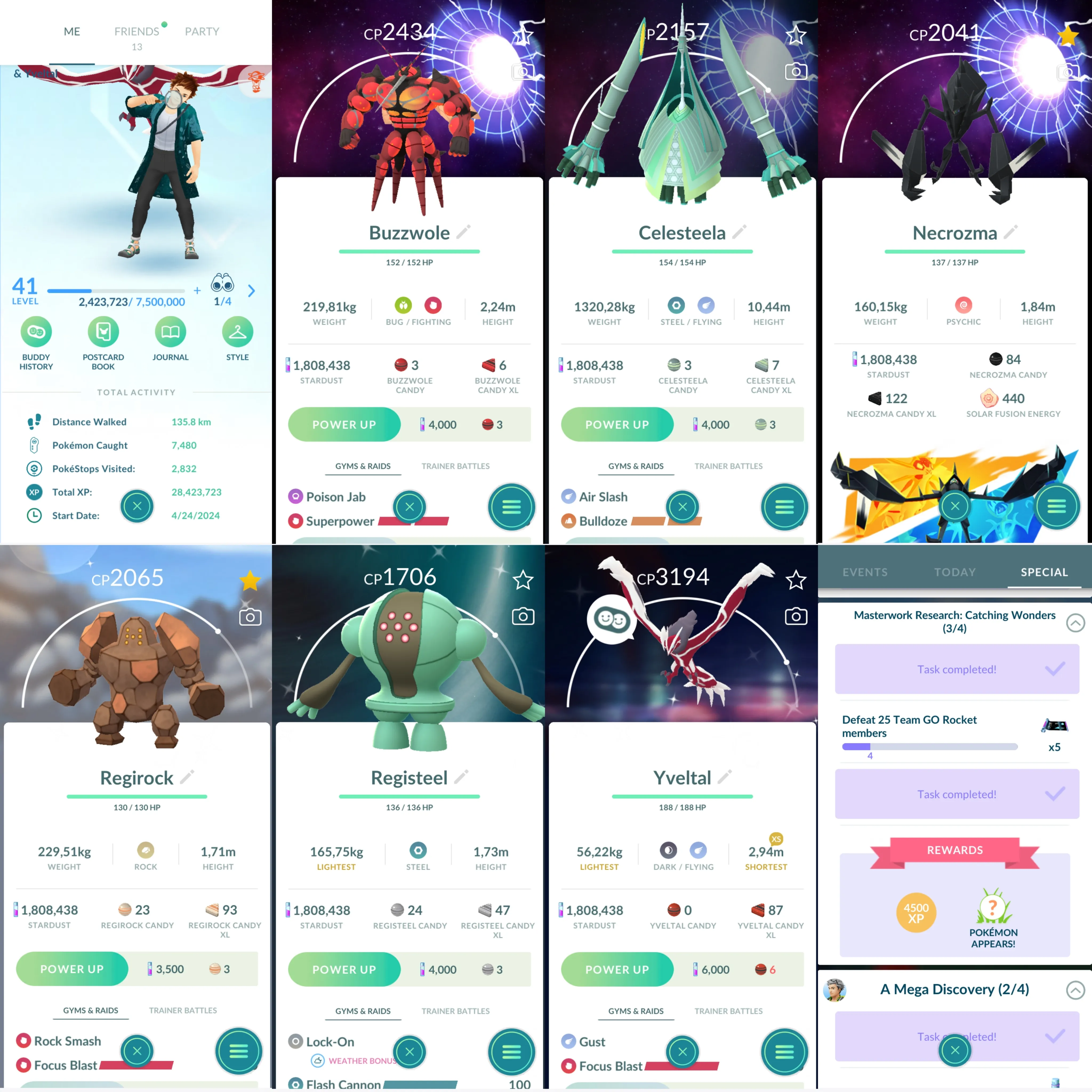 1150 LV41 Special BG: buzzwole, celesteela, necrozma. Shiny: yveltal, registeel, regirock, typhlosion, goodra, tsareena