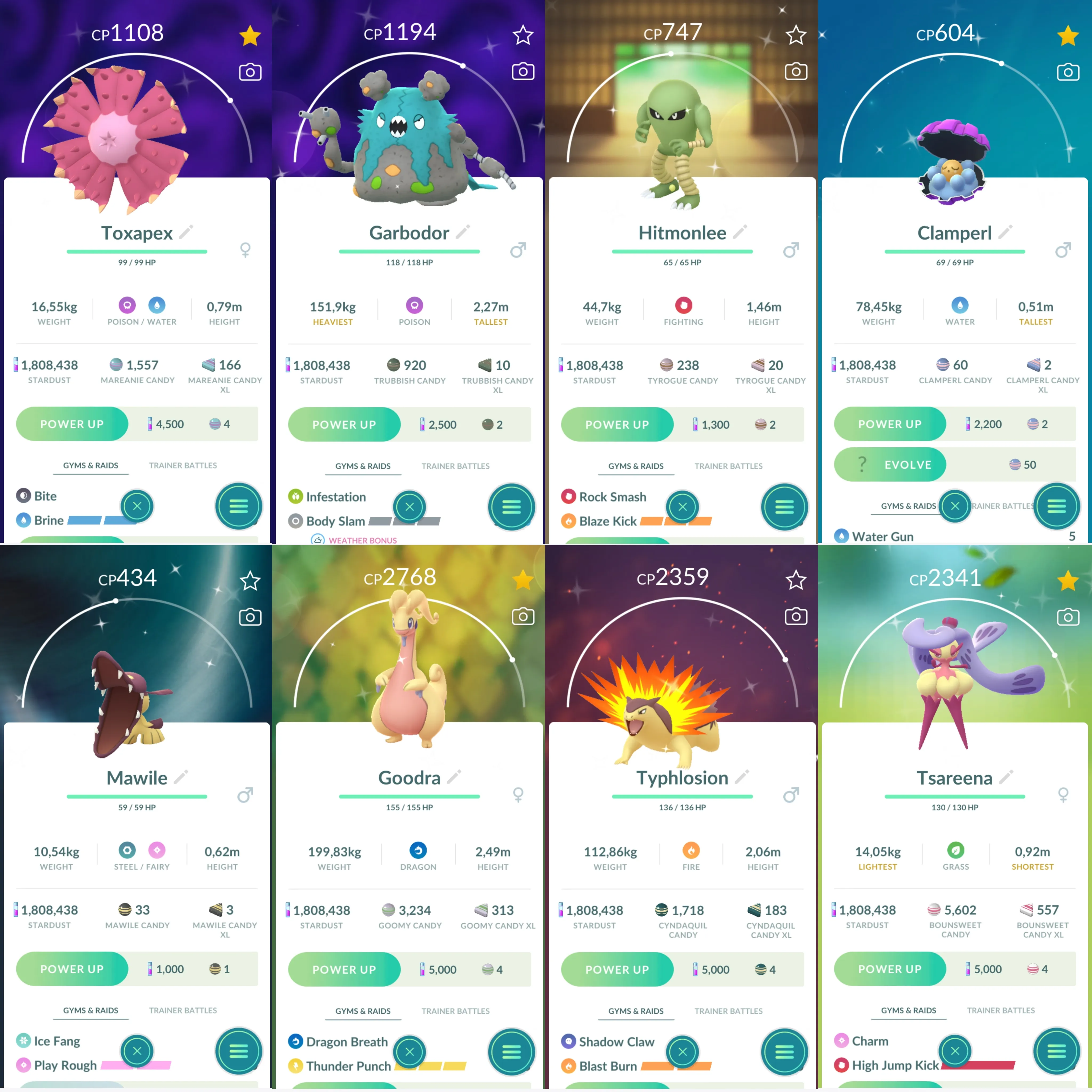 1150 LV41 Special BG: buzzwole, celesteela, necrozma. Shiny: yveltal, registeel, regirock, typhlosion, goodra, tsareena