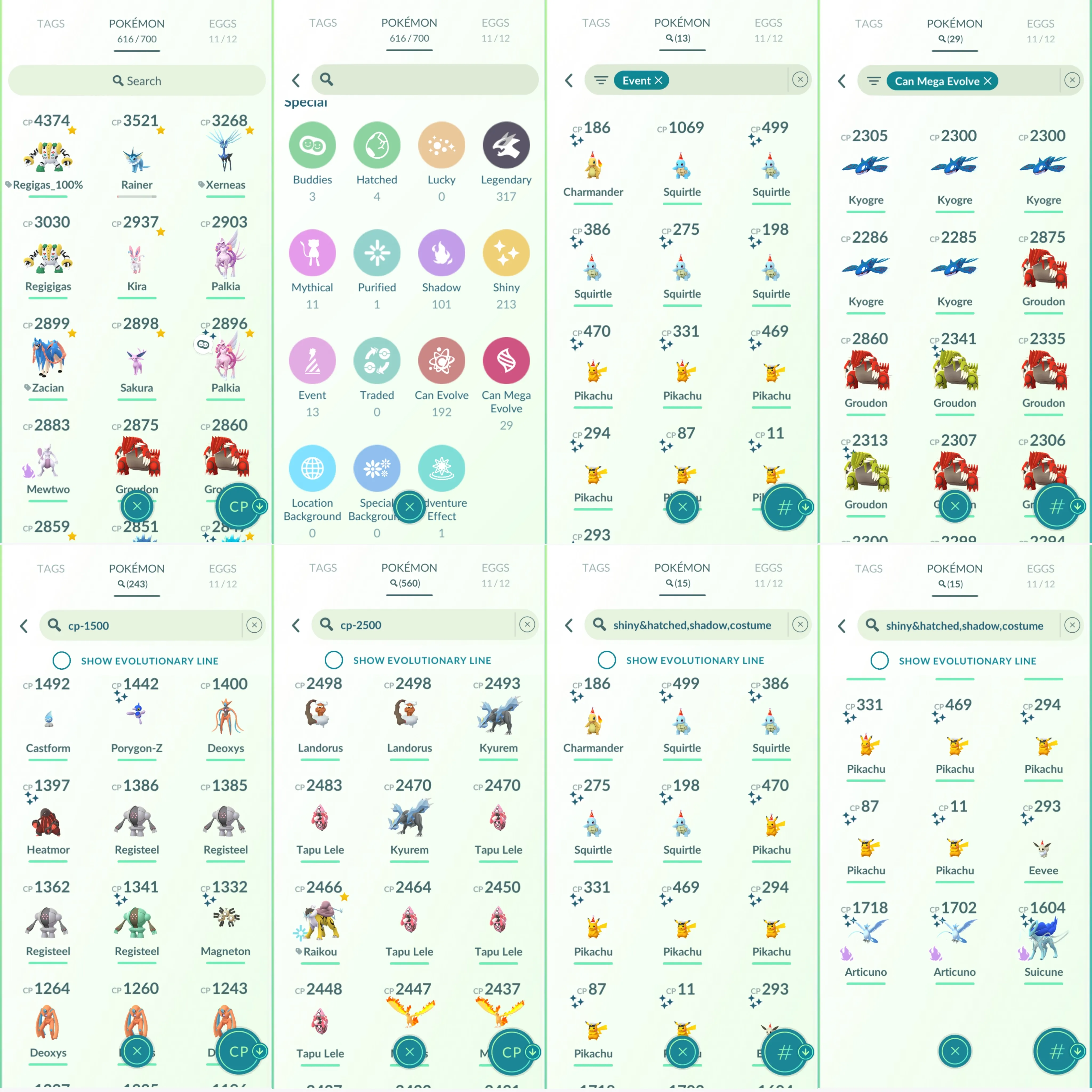 1160 LV46 Hundo: Zacian, Xerneas, Regigigas, Kartana, Raikou. Shiny: dialga origin roar of time, palkia origin