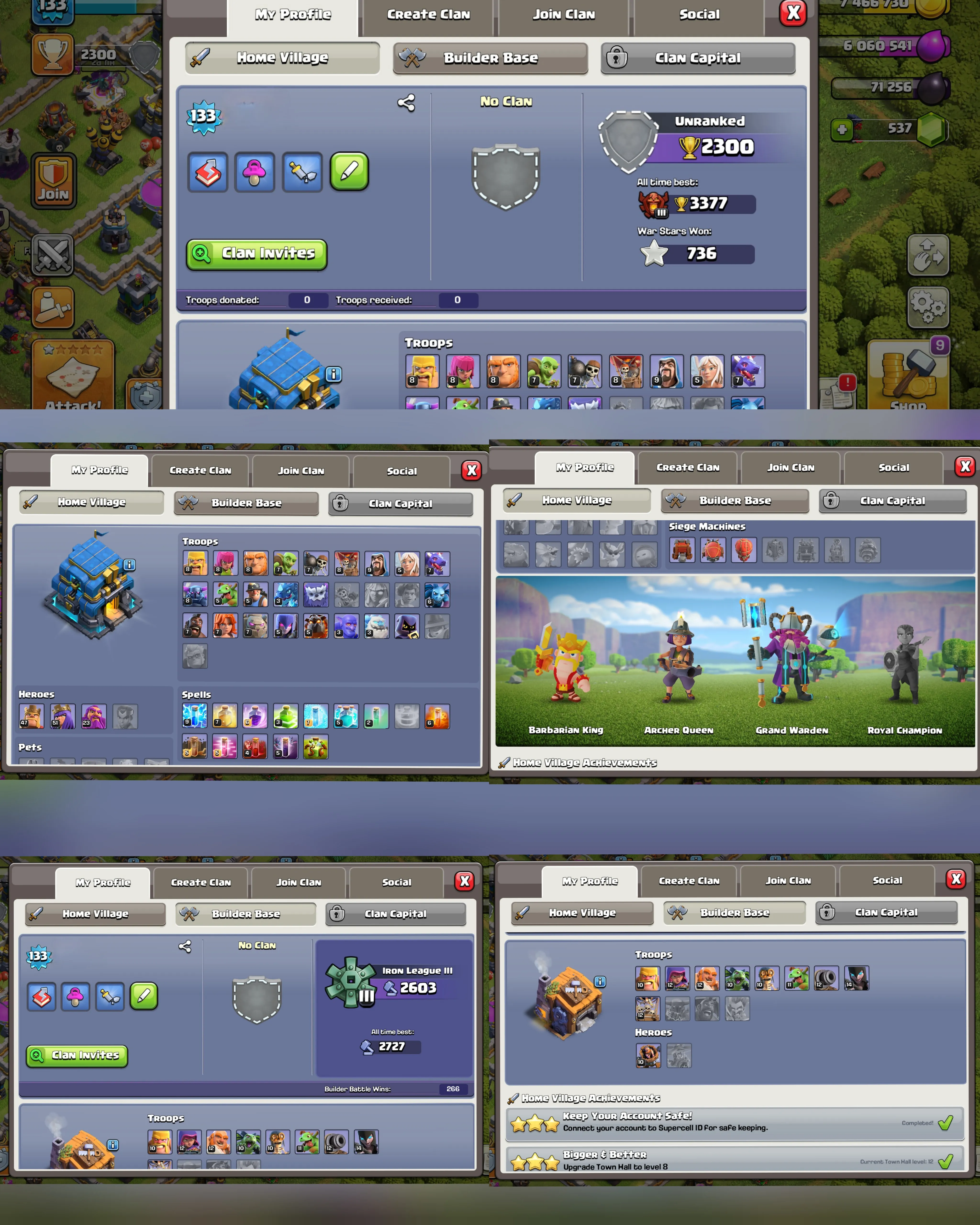 C063 TH12 - XP133 - 521 GEMS - CN 1000 GEMS - BK47 SKIN2 SB8 - AQ51 SKIN MINER QUEEN FA15 - GW23 SKIN FUTURE WARDEN FB11