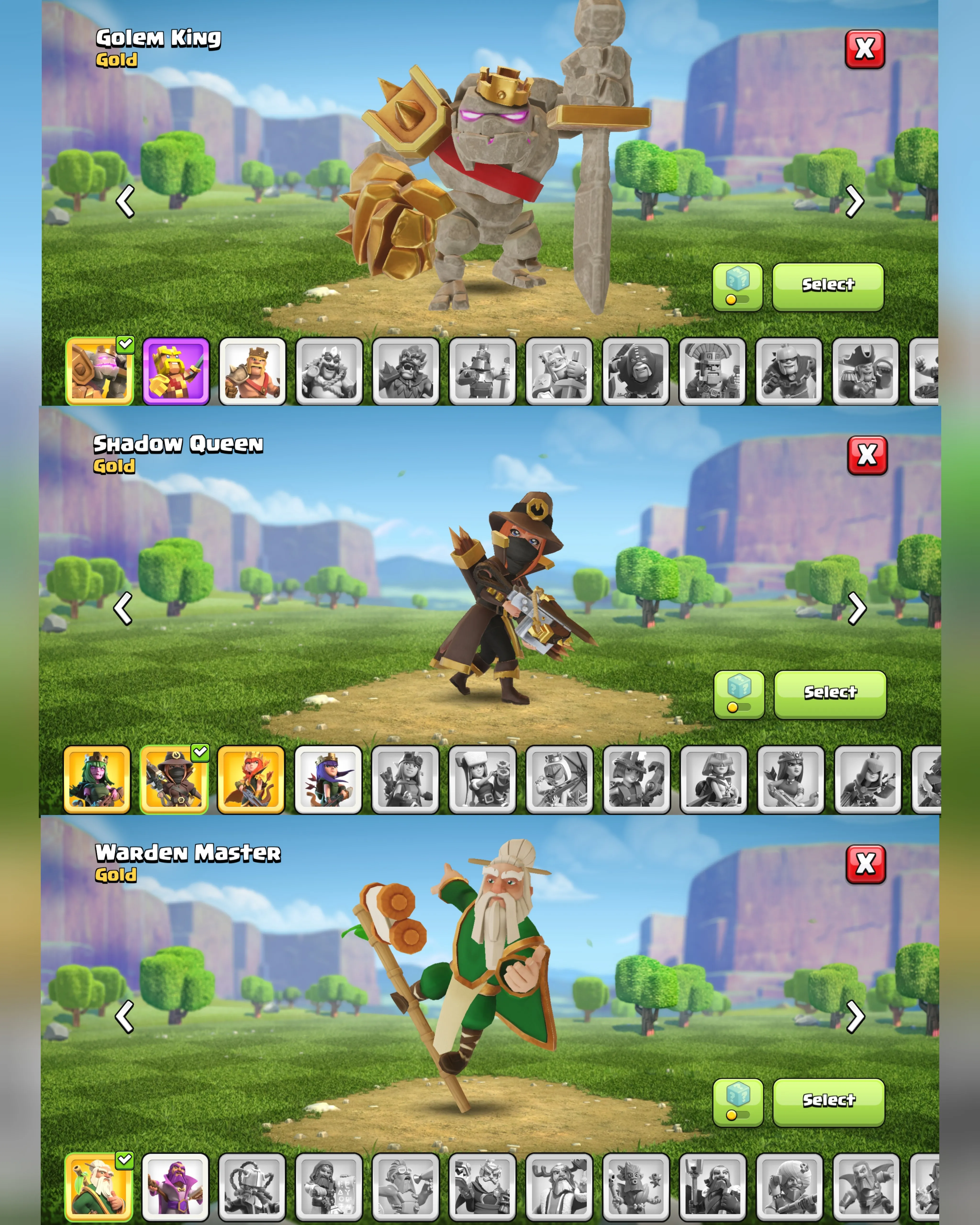 C066 TH12 SCENERY2 - XP136 - 1042 GEMS - CN 500 GEMS - BK49 SKIN2 GG10 - AQ57 SKIN3 FA7 - GW26 SKIN WARDEN MASTER FB10