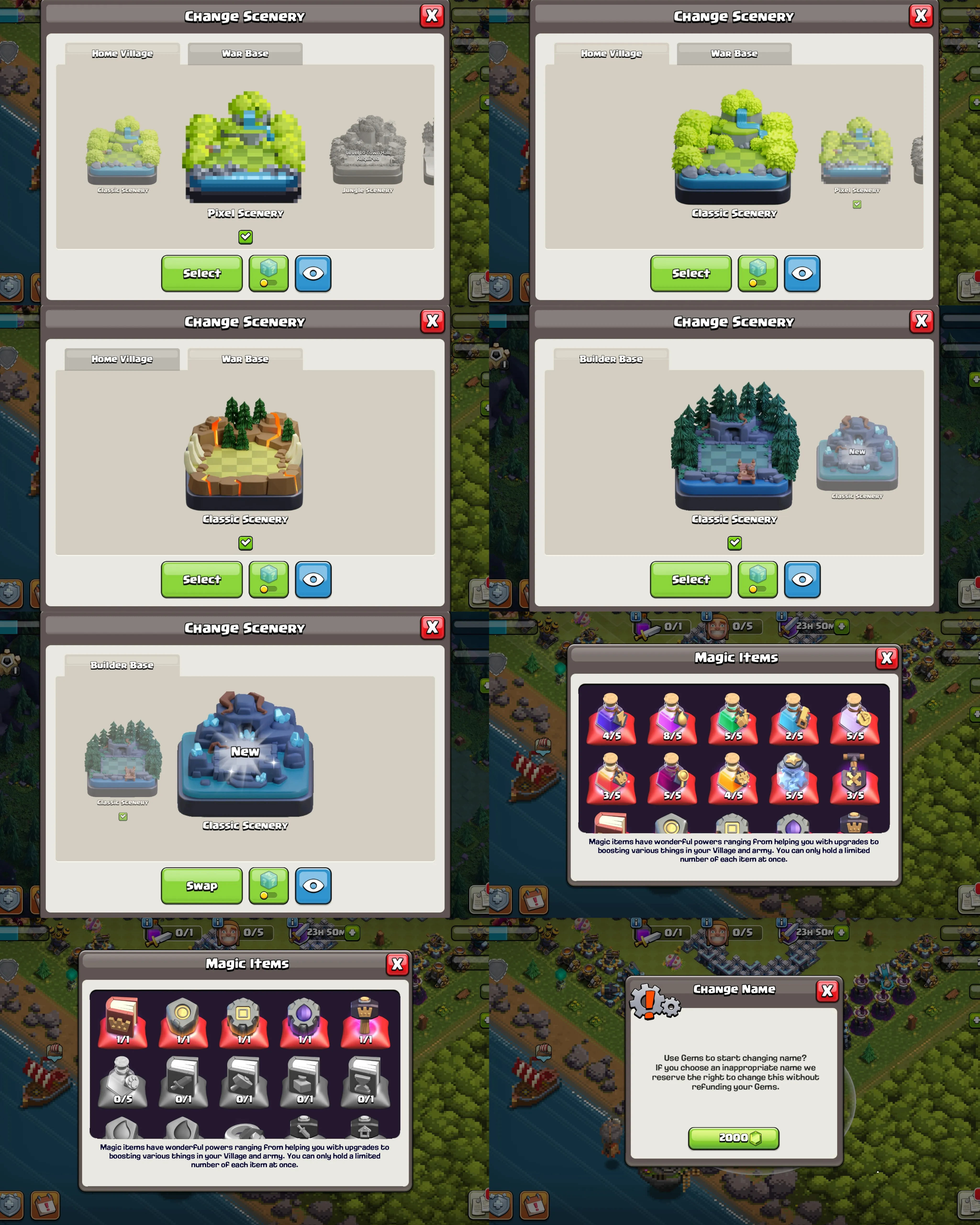 C071 TH13 PIXEL SCENERY - XP156 - 2861 GEMS - CN 2000 GEMS - BK66 SKIN PIXEL KING GG9 - AQ73 SKIN2 FA14